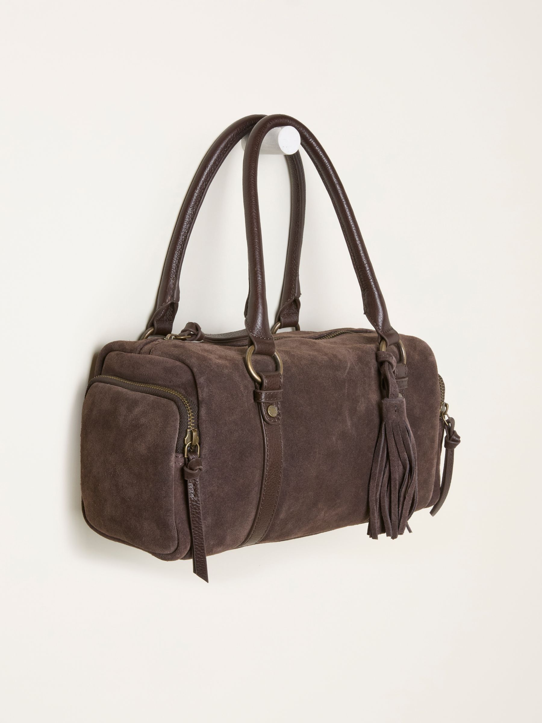 Chocolate Brown Suede Bowling Bag - Image 4 of 5