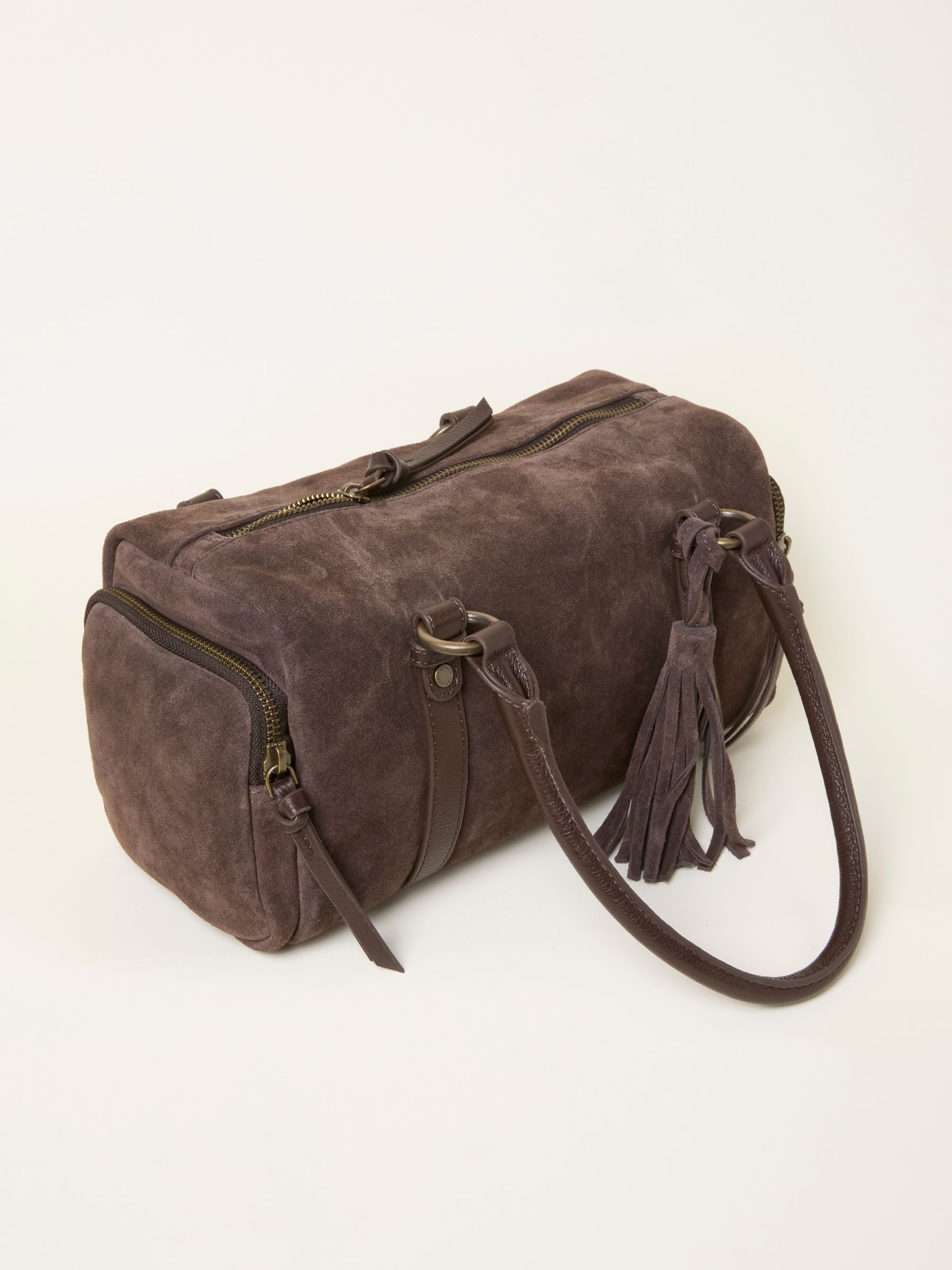 Chocolate Brown Suede Bowling Bag - Image 5 of 5 Chocolate Brown Suede Bowling Bag - Image 5 of 5