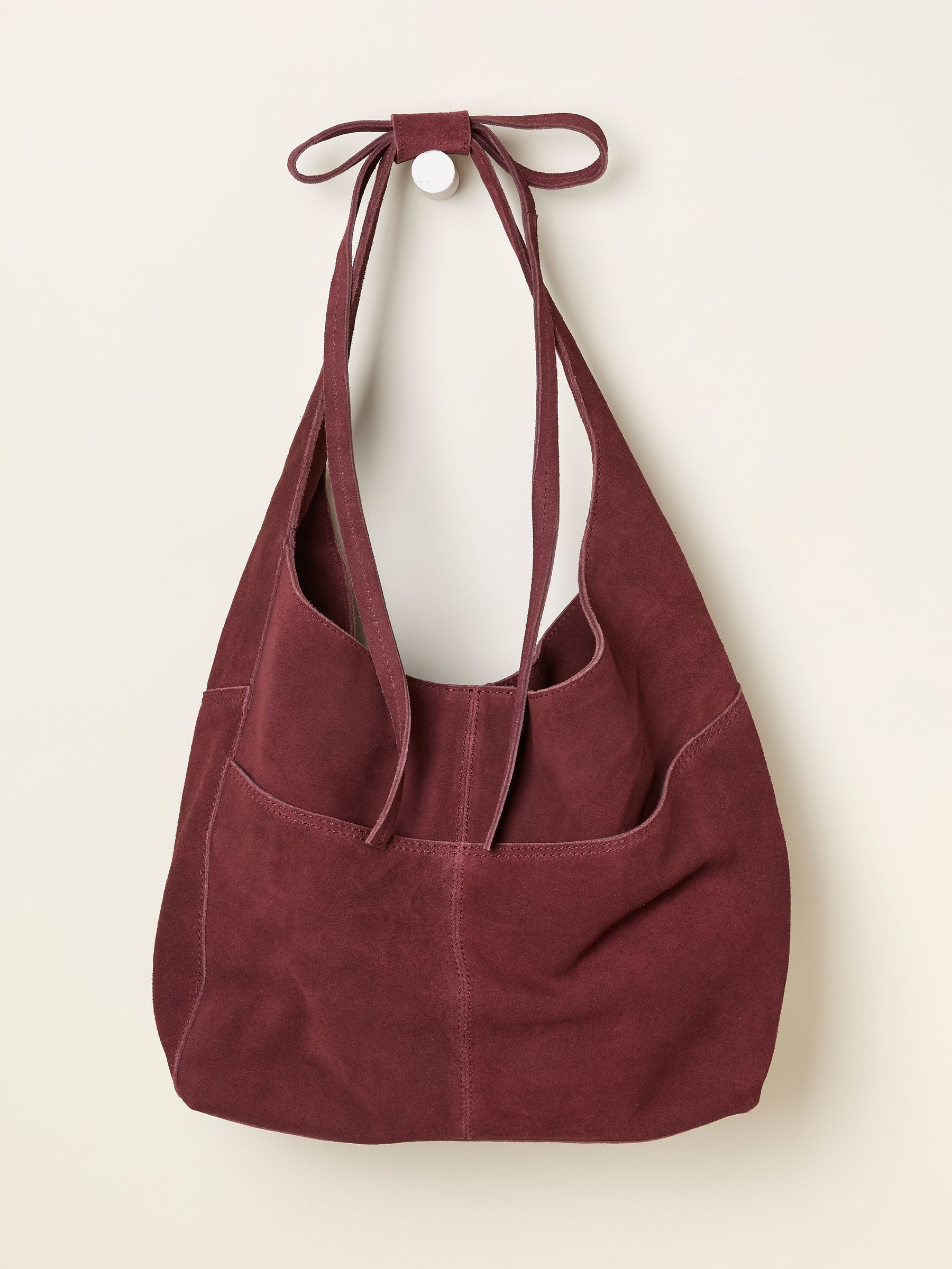 Burgundy Red Suede Bow Handle Shoulder Bag - Image 1 of 3