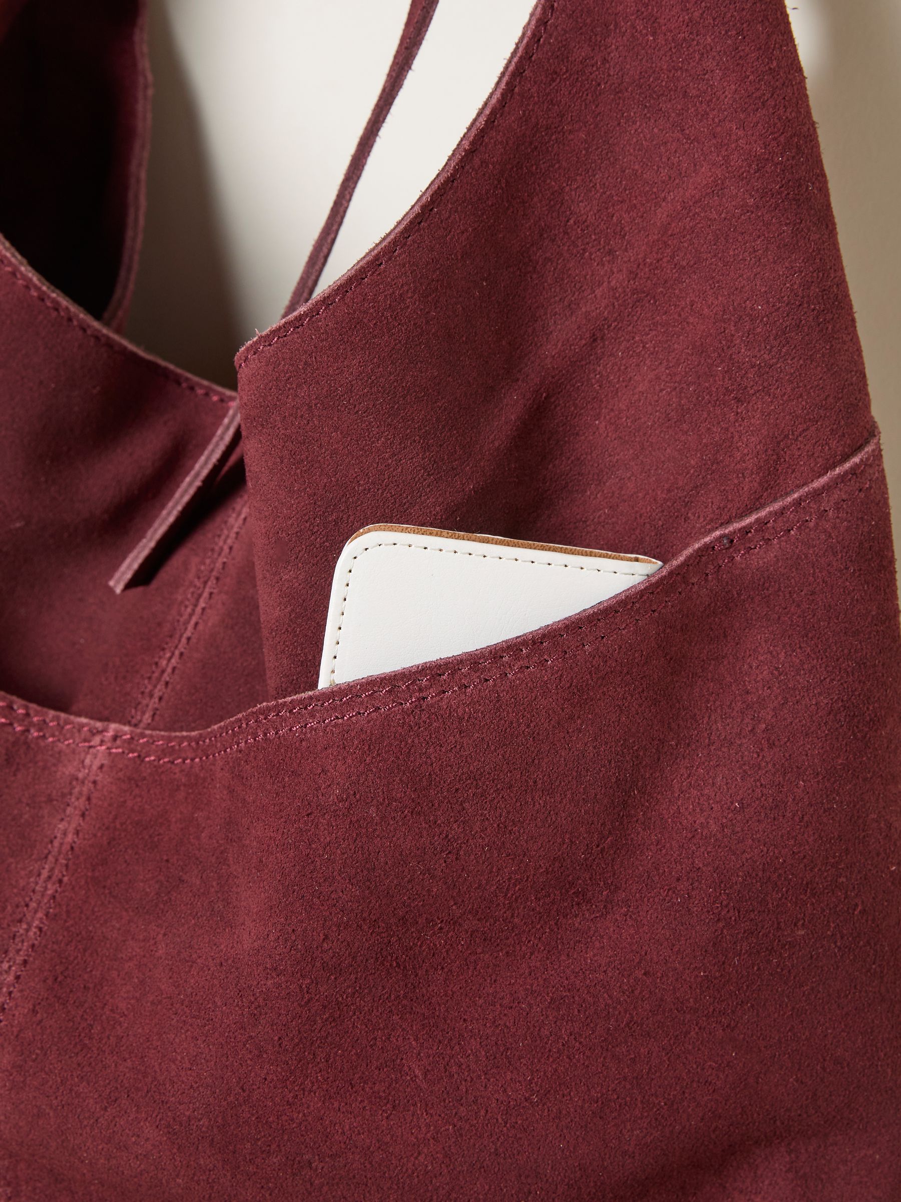 Burgundy Red Suede Bow Handle Shoulder Bag - Image 2 of 3