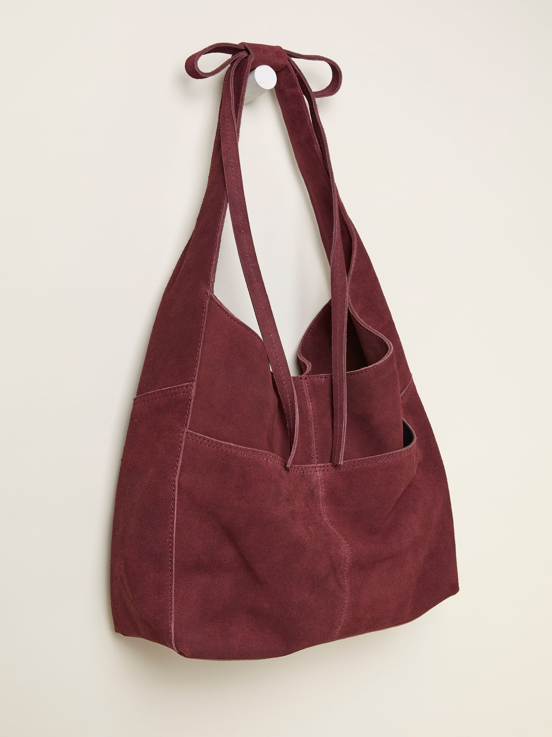 Burgundy Red Suede Bow Handle Shoulder Bag - Image 3 of 3