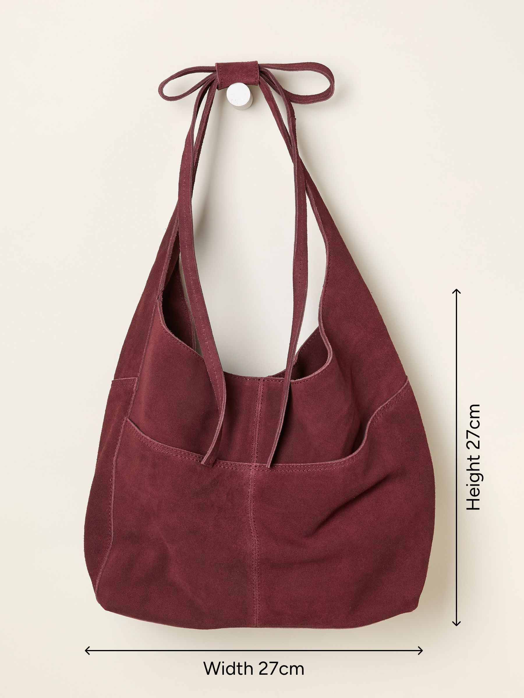 Burgundy Red Suede Bow Handle Shoulder Bag - Image 5 of 5