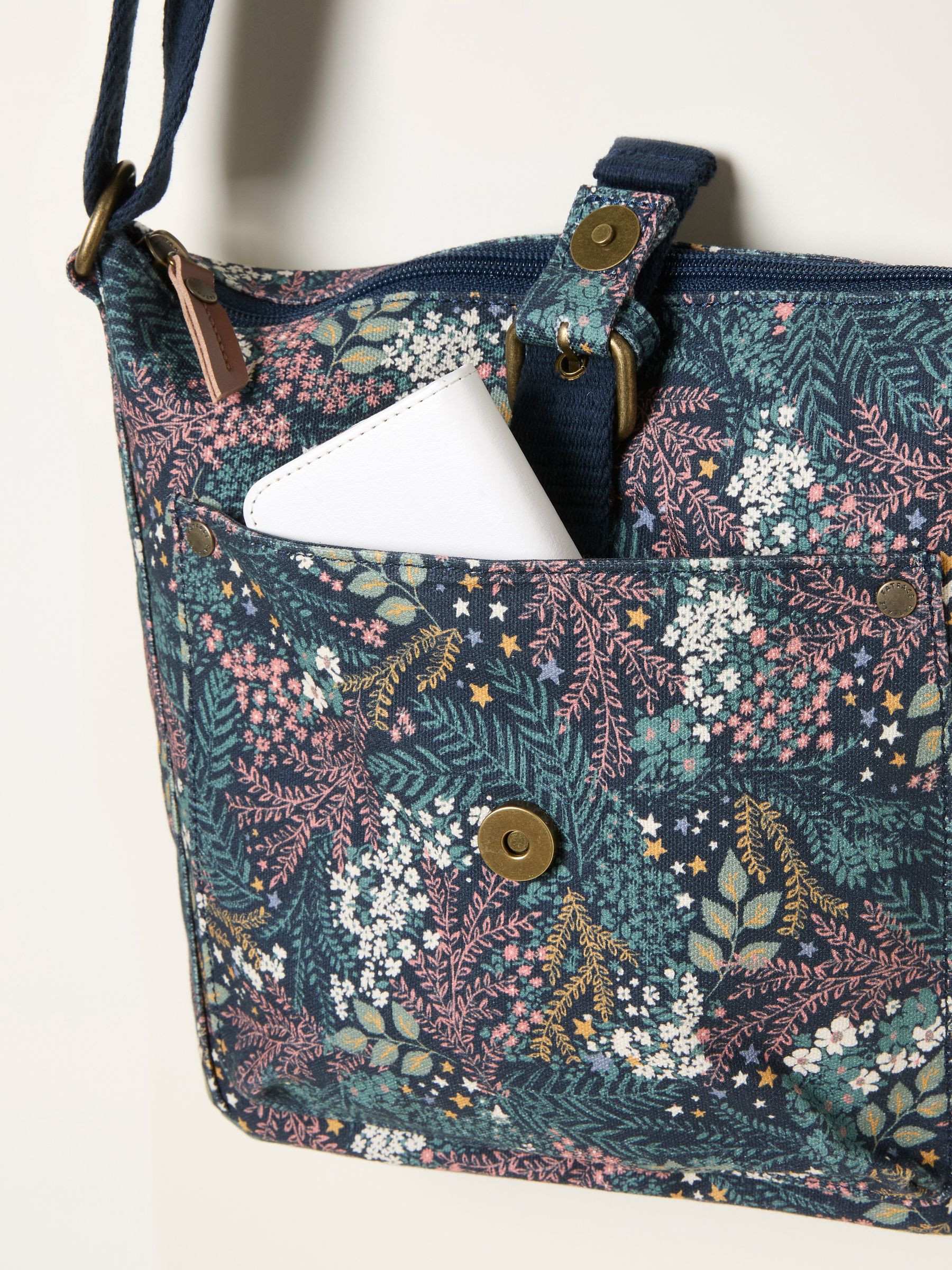 Teal Blue Canvas Floral Print Crossbody Bag - Image 3 of 3