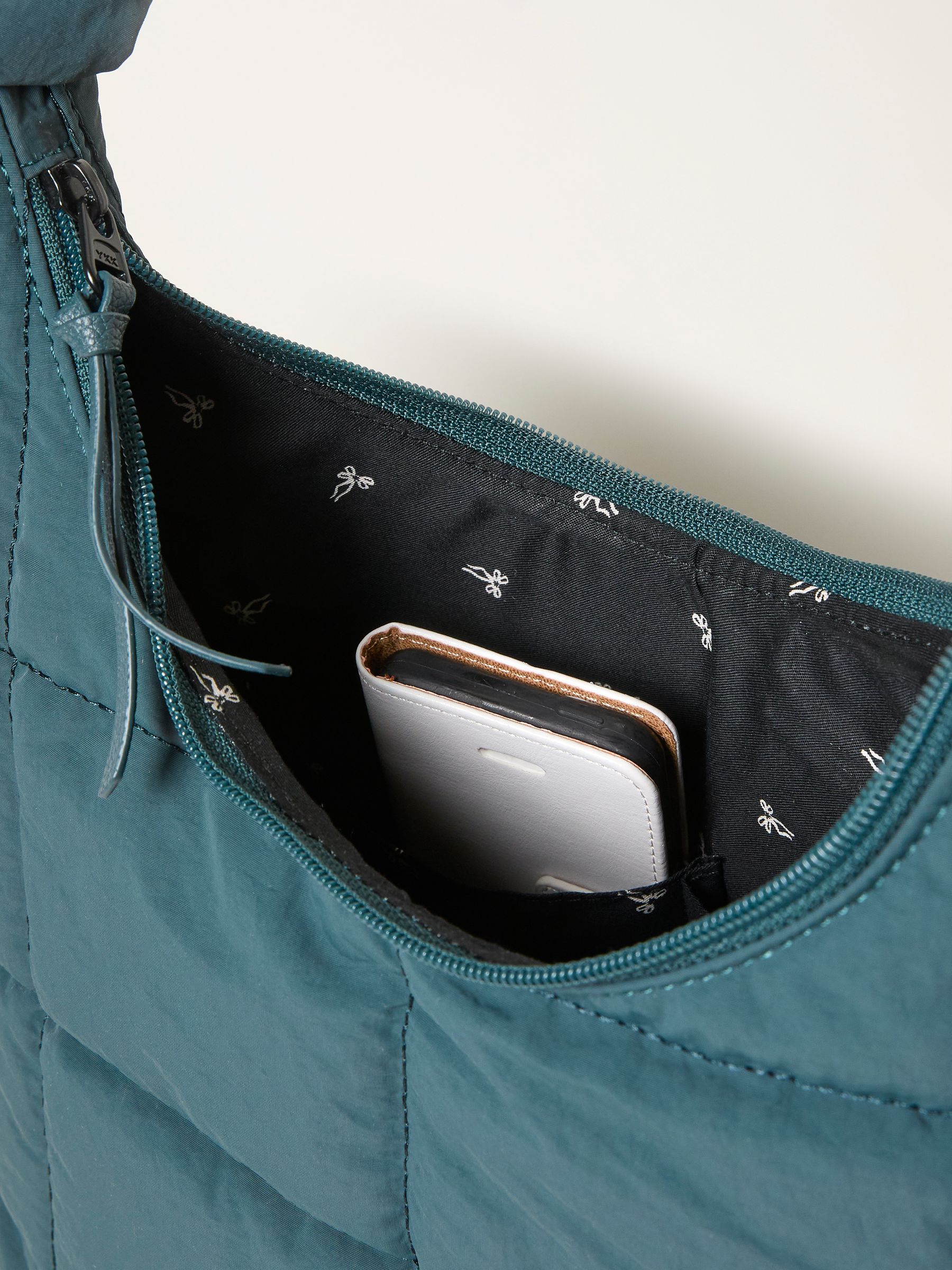 Teal Blue Quilted Nylon Shoulder Bag - Image 2 of 3