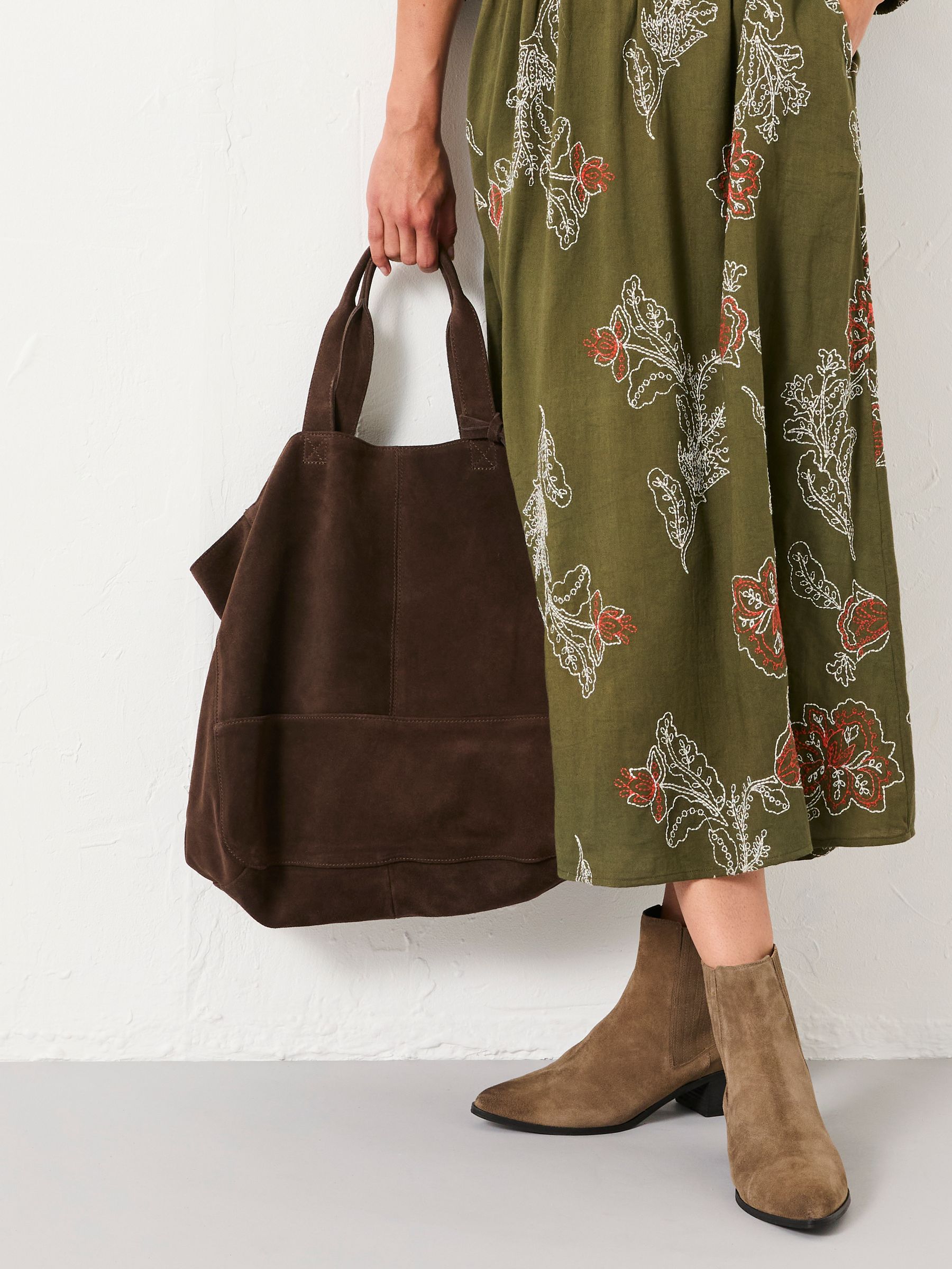 Margot Chocolate Brown Suede Tote Bag - Image 1 of 3
