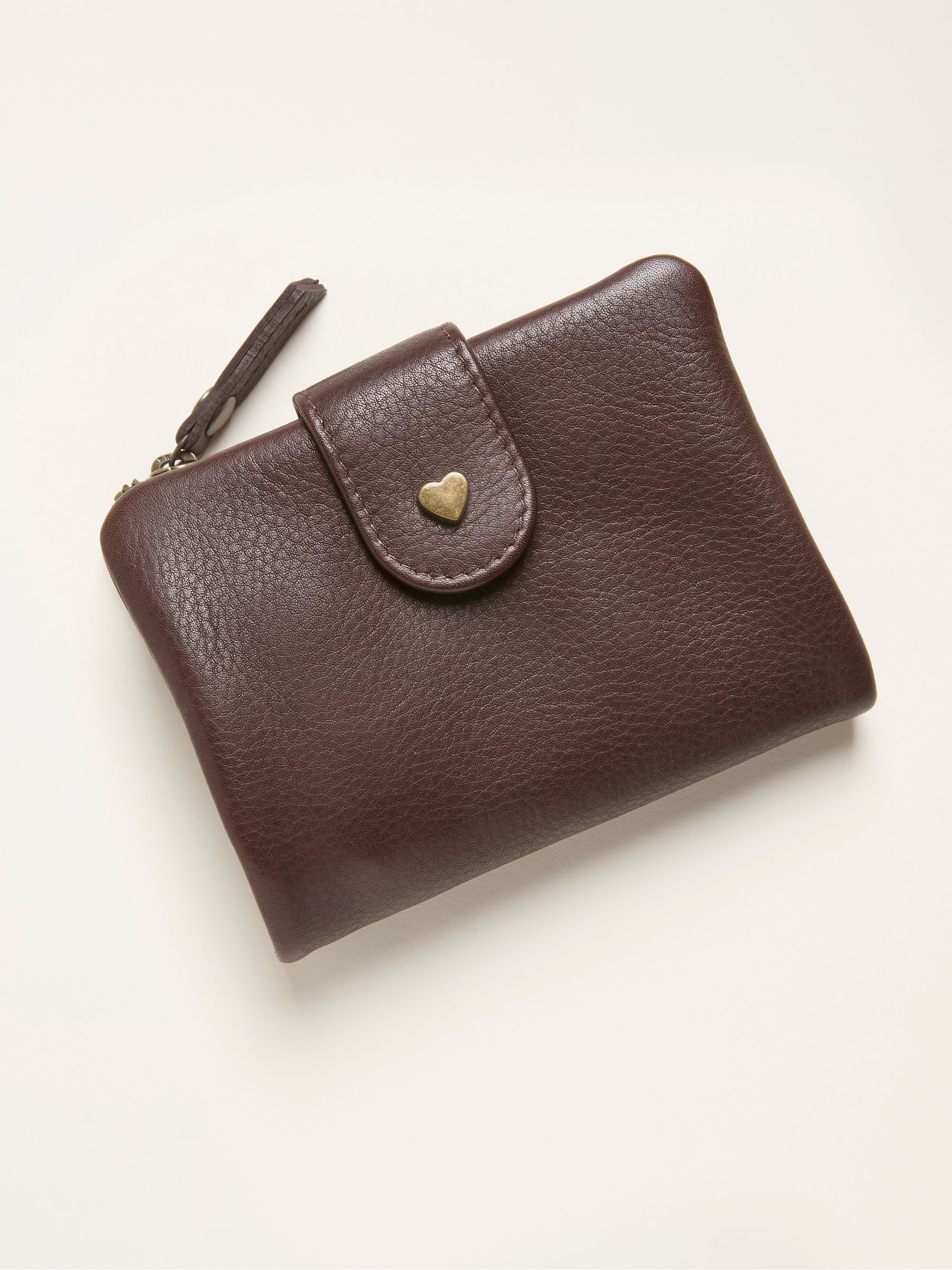 Chocolate Brown Heart Detail Leather Purse - Image 1 of 2 Chocolate Brown Heart Detail Leather Purse - Image 1 of 2
