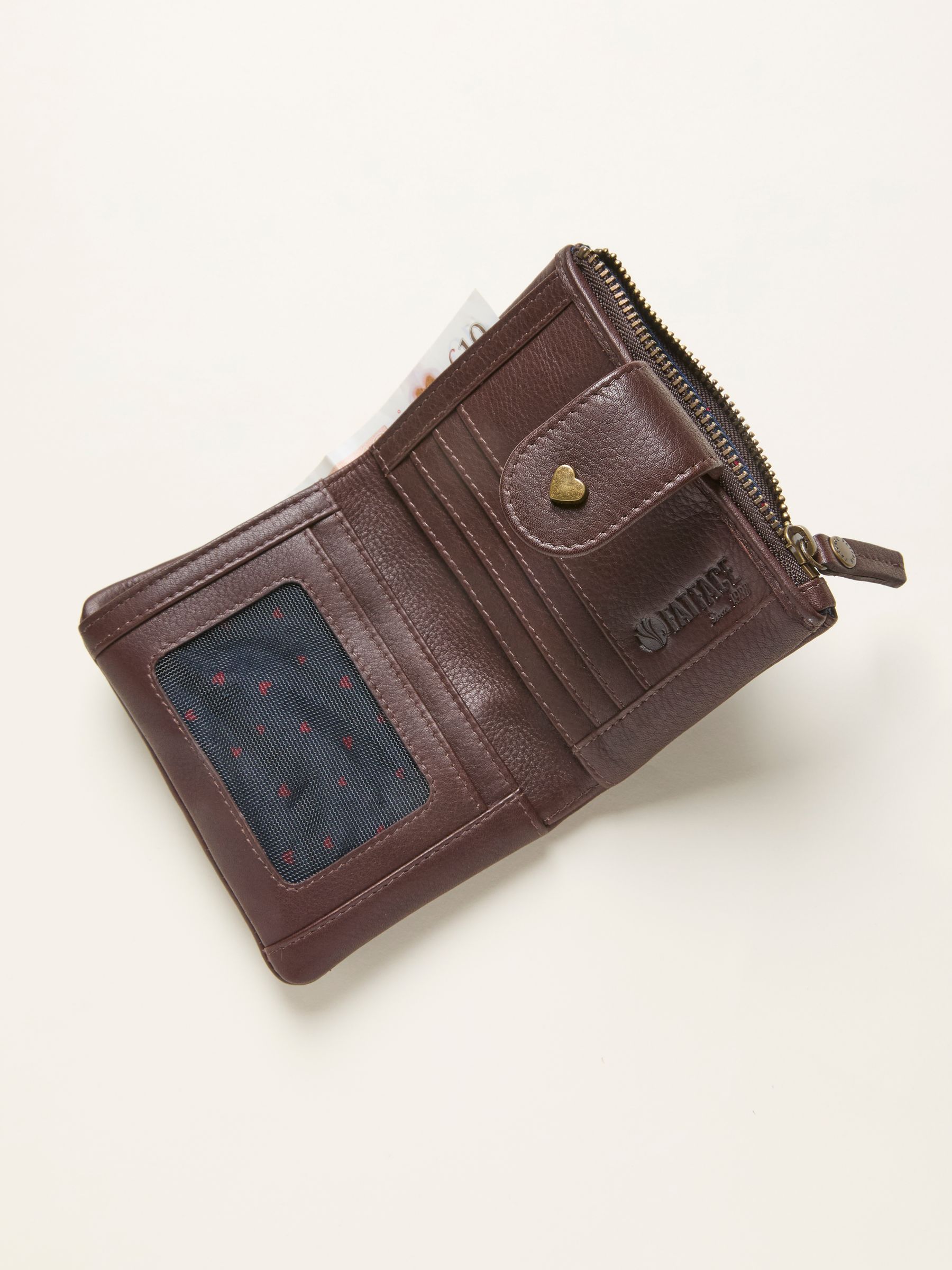 Chocolate Brown Heart Detail Leather Purse - Image 2 of 2 Chocolate Brown Heart Detail Leather Purse - Image 2 of 2