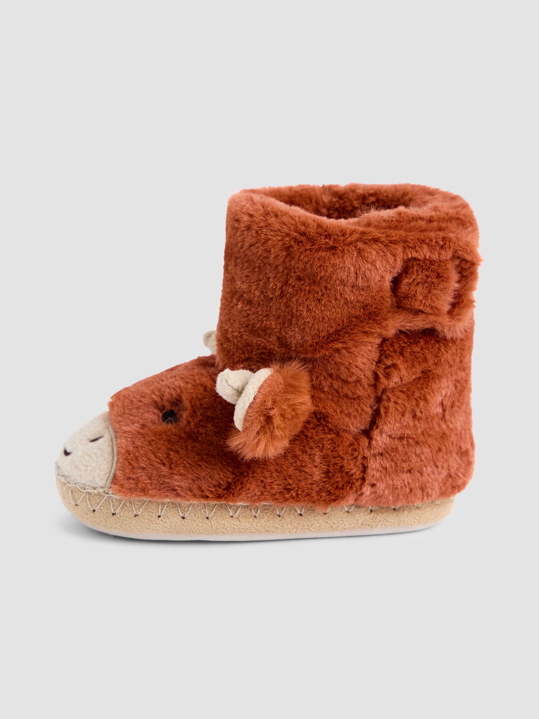 Rust Highland Cow Plush Slipper Boots - Image 4 of 4