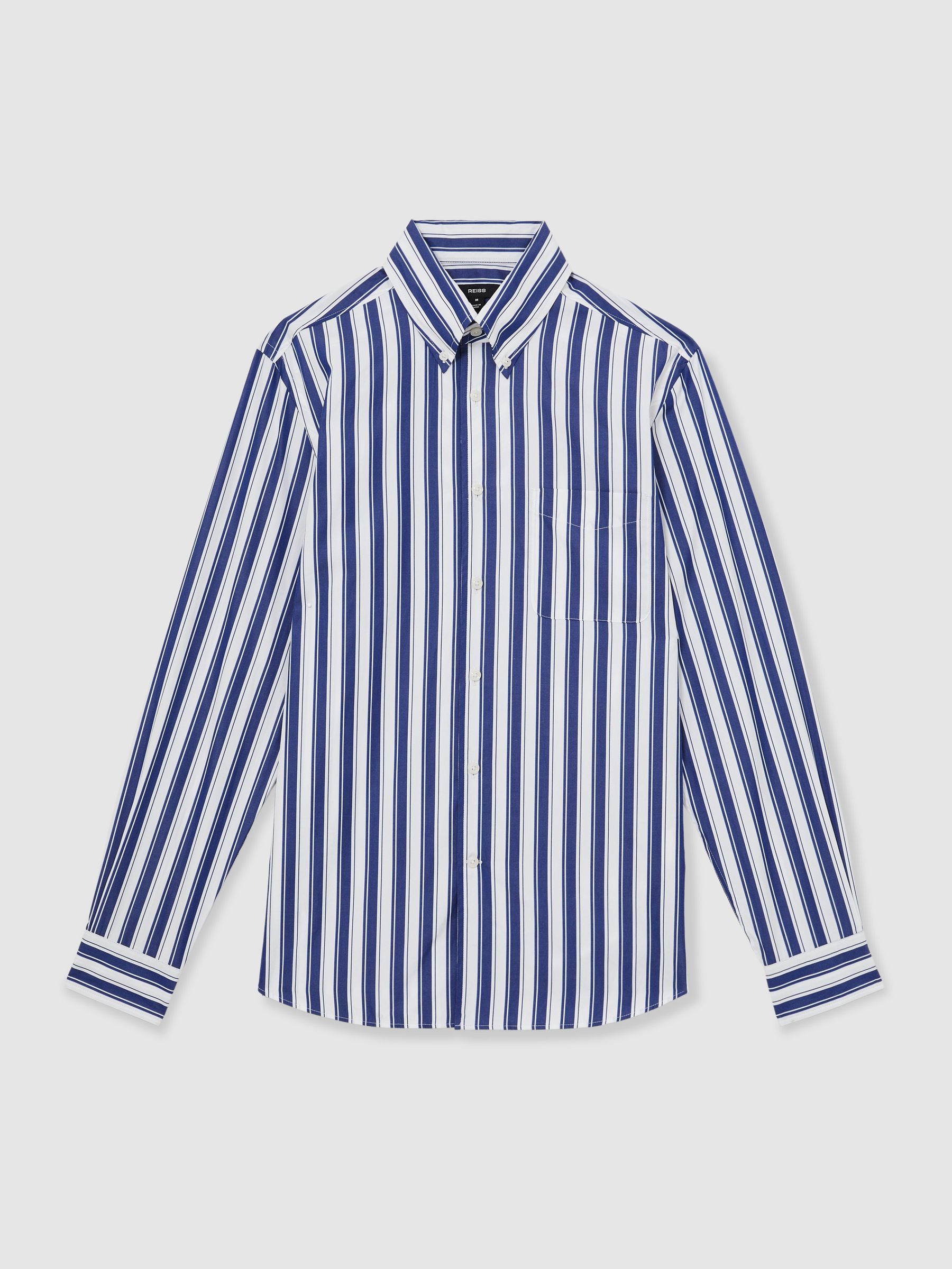 Cotton Stripe Button-Down Shirt Regular-Fit in White/Blue - Image 2 of 6