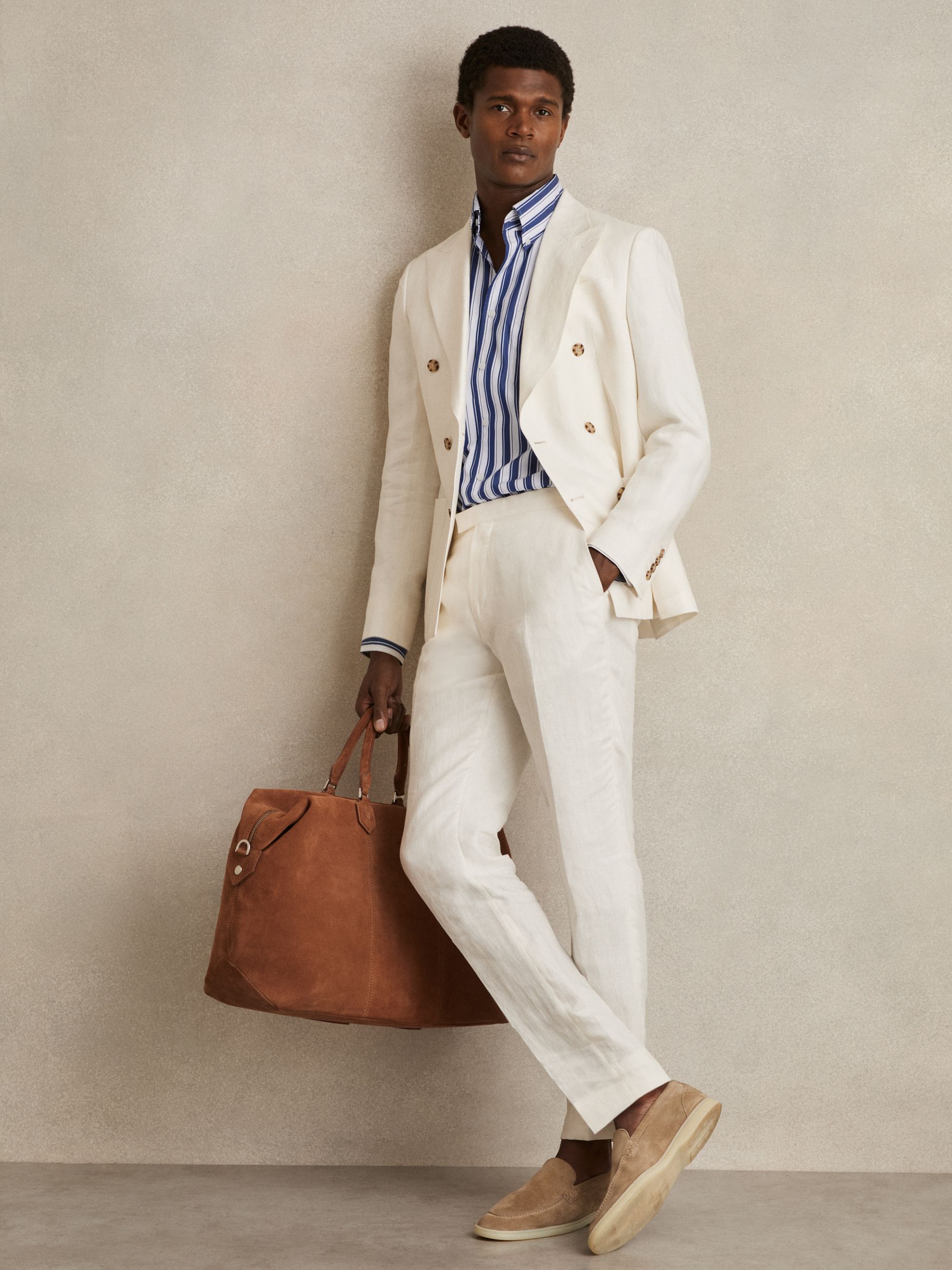 Cotton Stripe Button-Down Shirt Regular-Fit in White/Blue - Image 3 of 6