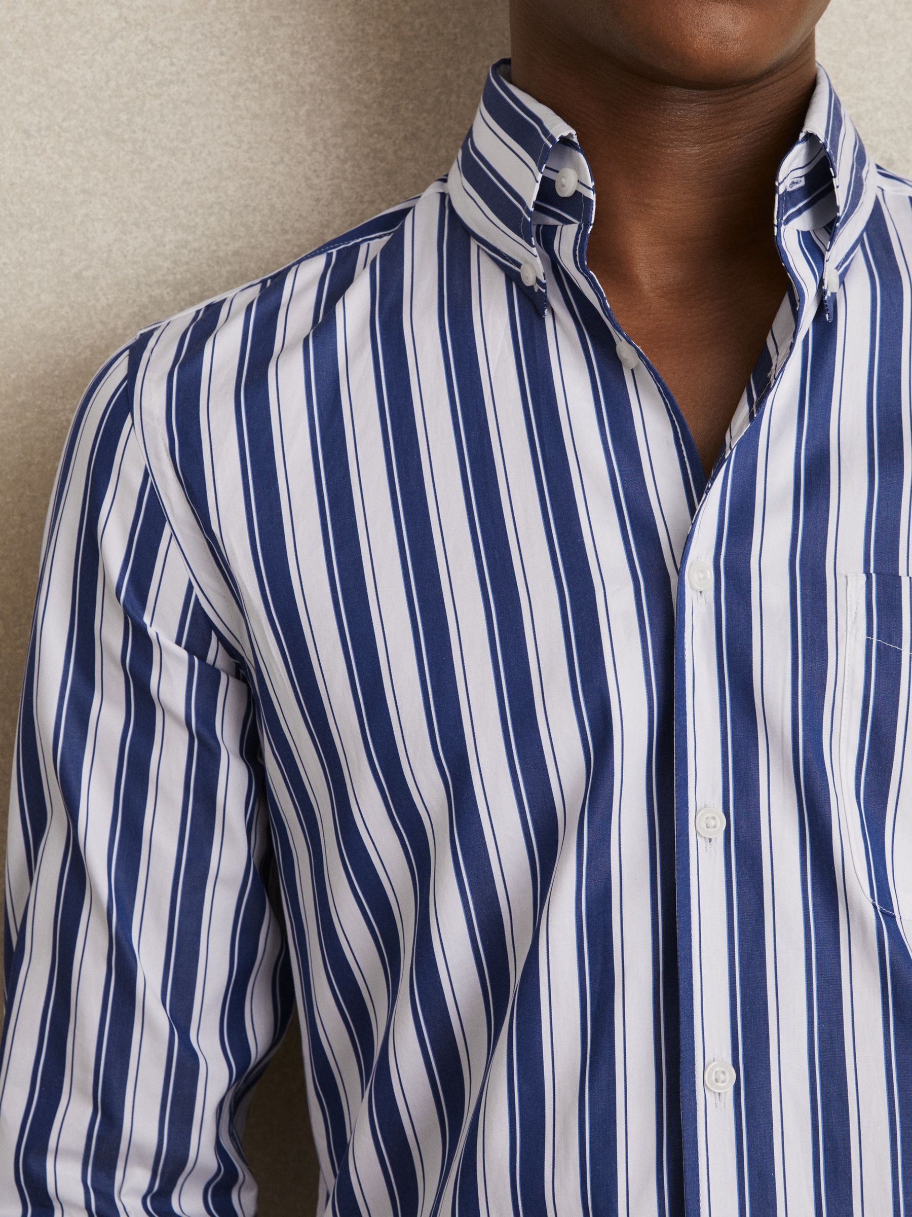 Cotton Stripe Button-Down Shirt Regular-Fit in White/Blue - Image 4 of 6