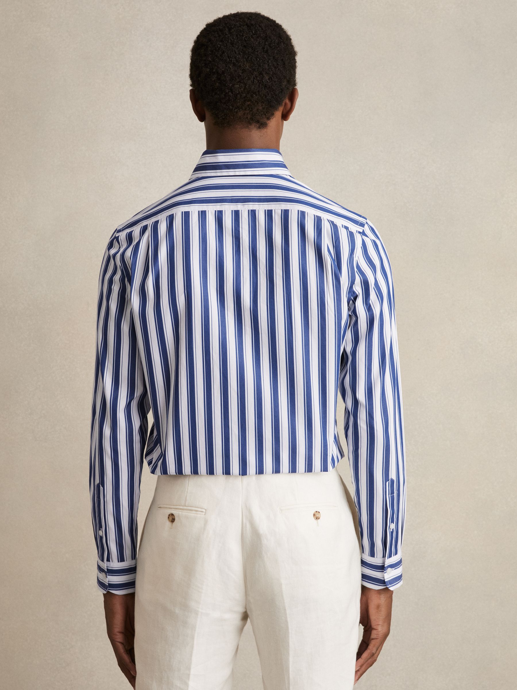 Cotton Stripe Button-Down Shirt Regular-Fit in White/Blue - Image 5 of 6