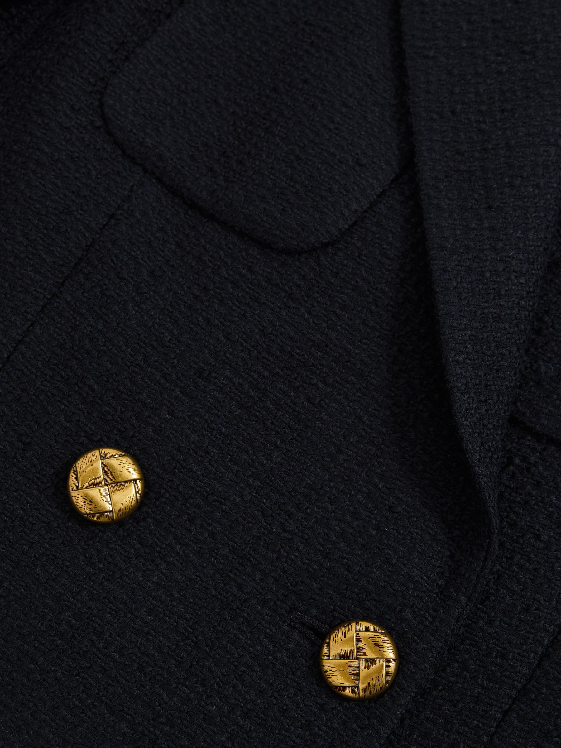 Double-Breasted Textured Cropped Blazer with Wool and Cotton in Navy - Image 6 of 6
