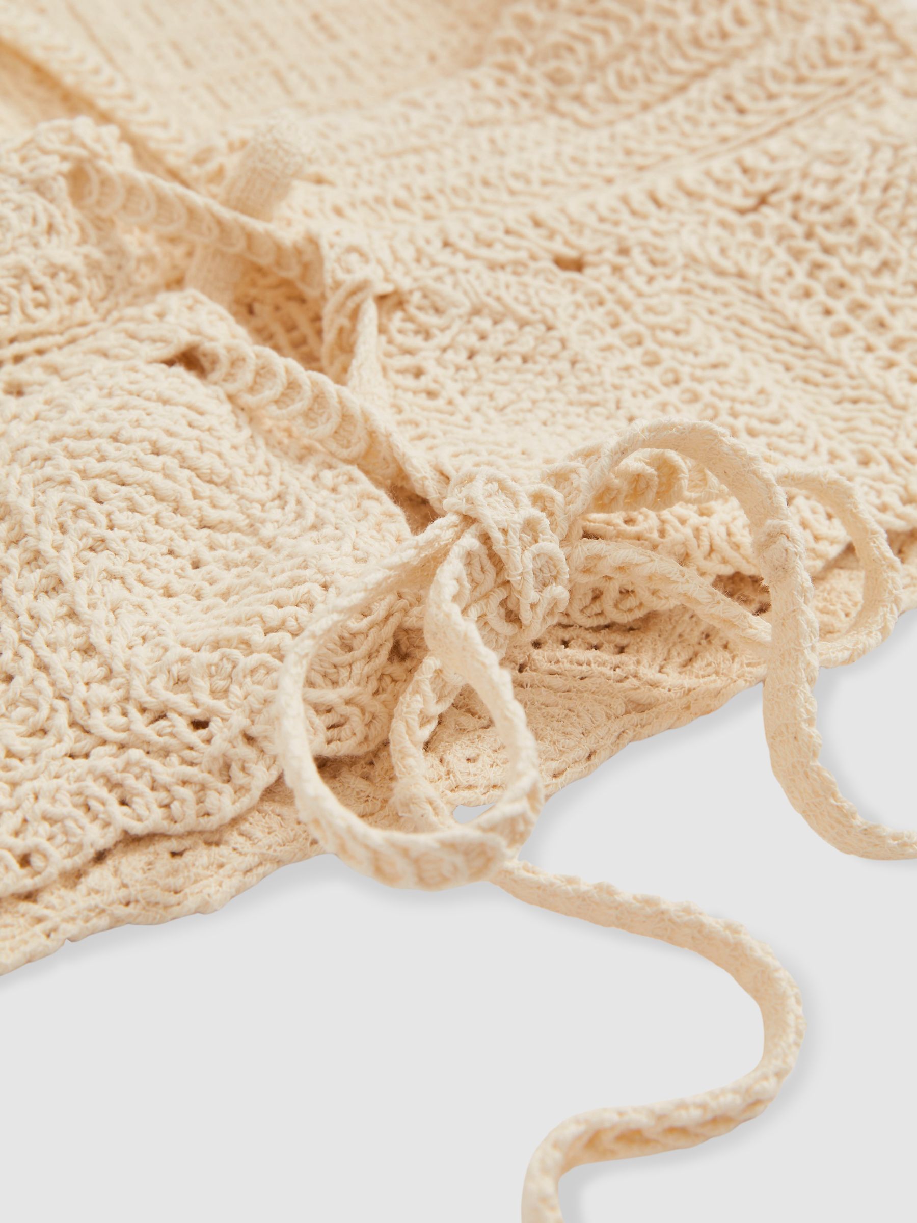 Cotton Crochet Tie-Back Cropped Top in Cream - image 5