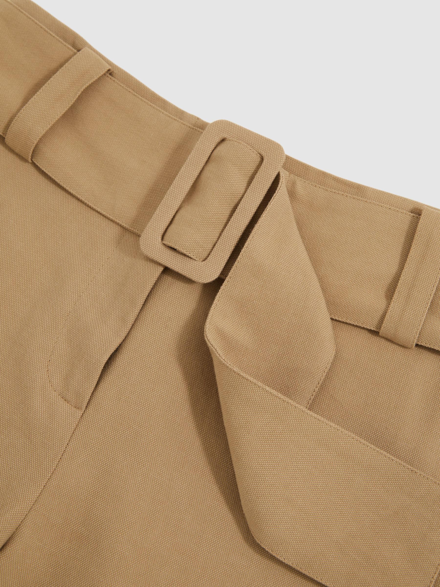 Cotton-Blend Belted Shorts With Linen in Camel - image 3
