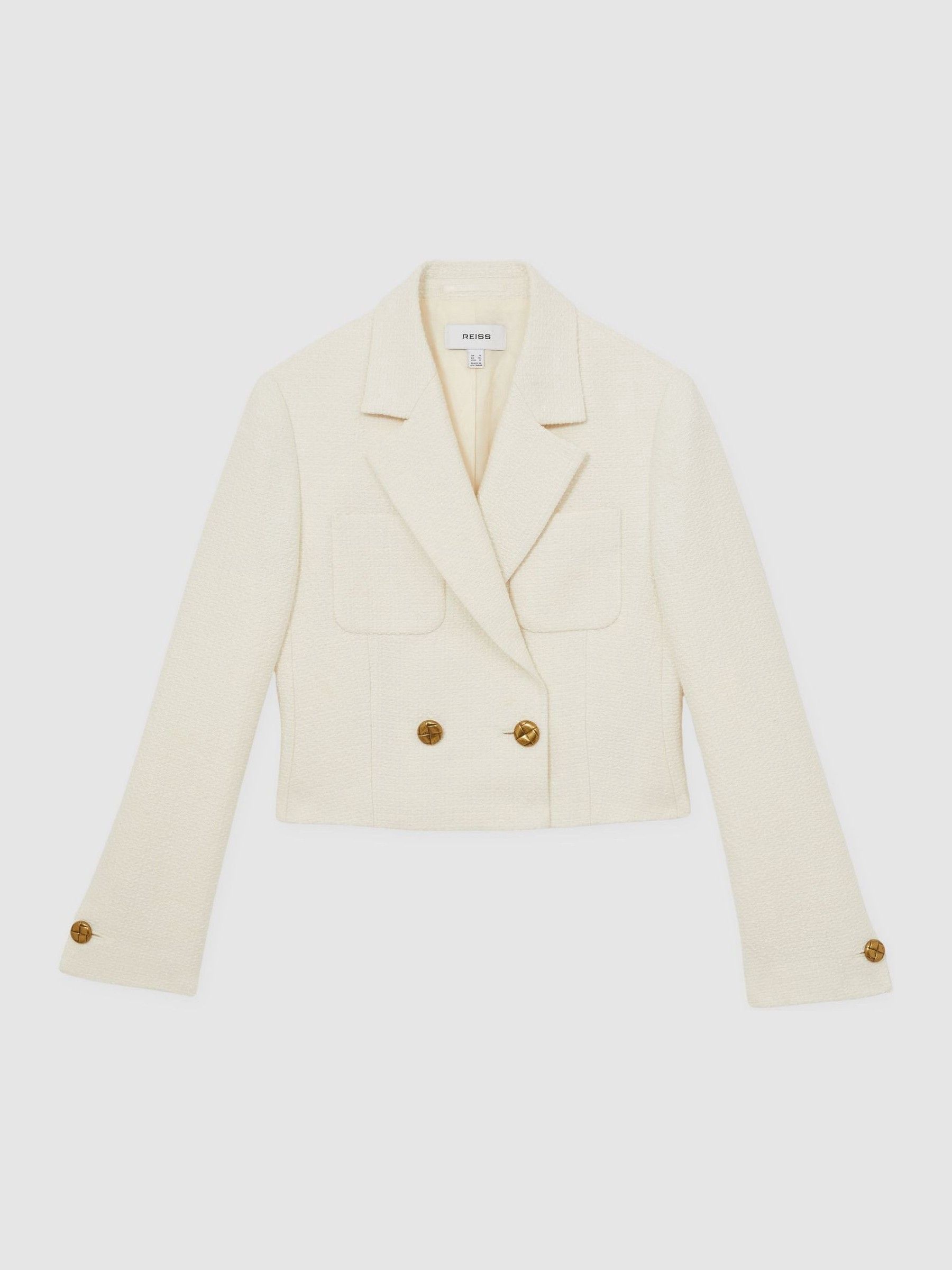 【海外限定】REISSブレザー☆Jaque Cropped Wool Blazers Jacket Reiss Double-Breasted Textured Cropped Blazer with Wool and