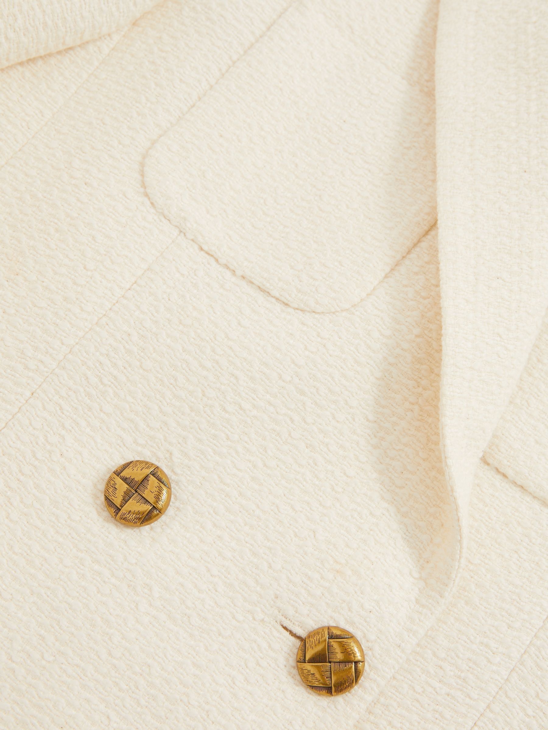 Double-Breasted Textured Cropped Blazer with Wool and Cotton in White - image 2