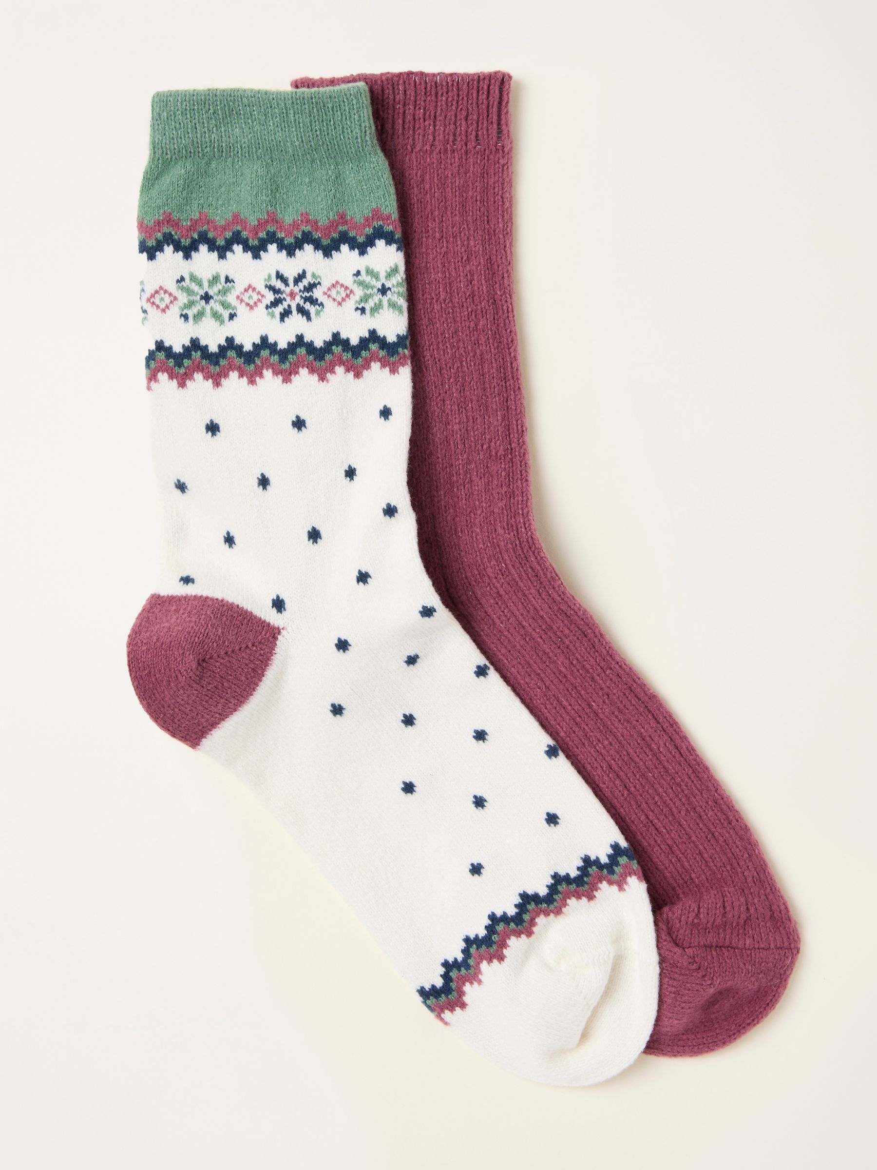 Cream 2 Pairs of Fairisle Socks - Image 1 of 2