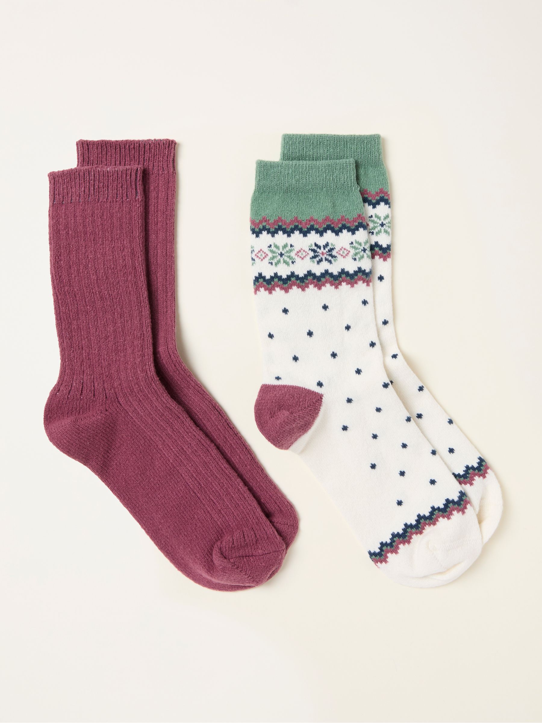 Cream 2 Pairs of Fairisle Socks - Image 2 of 2