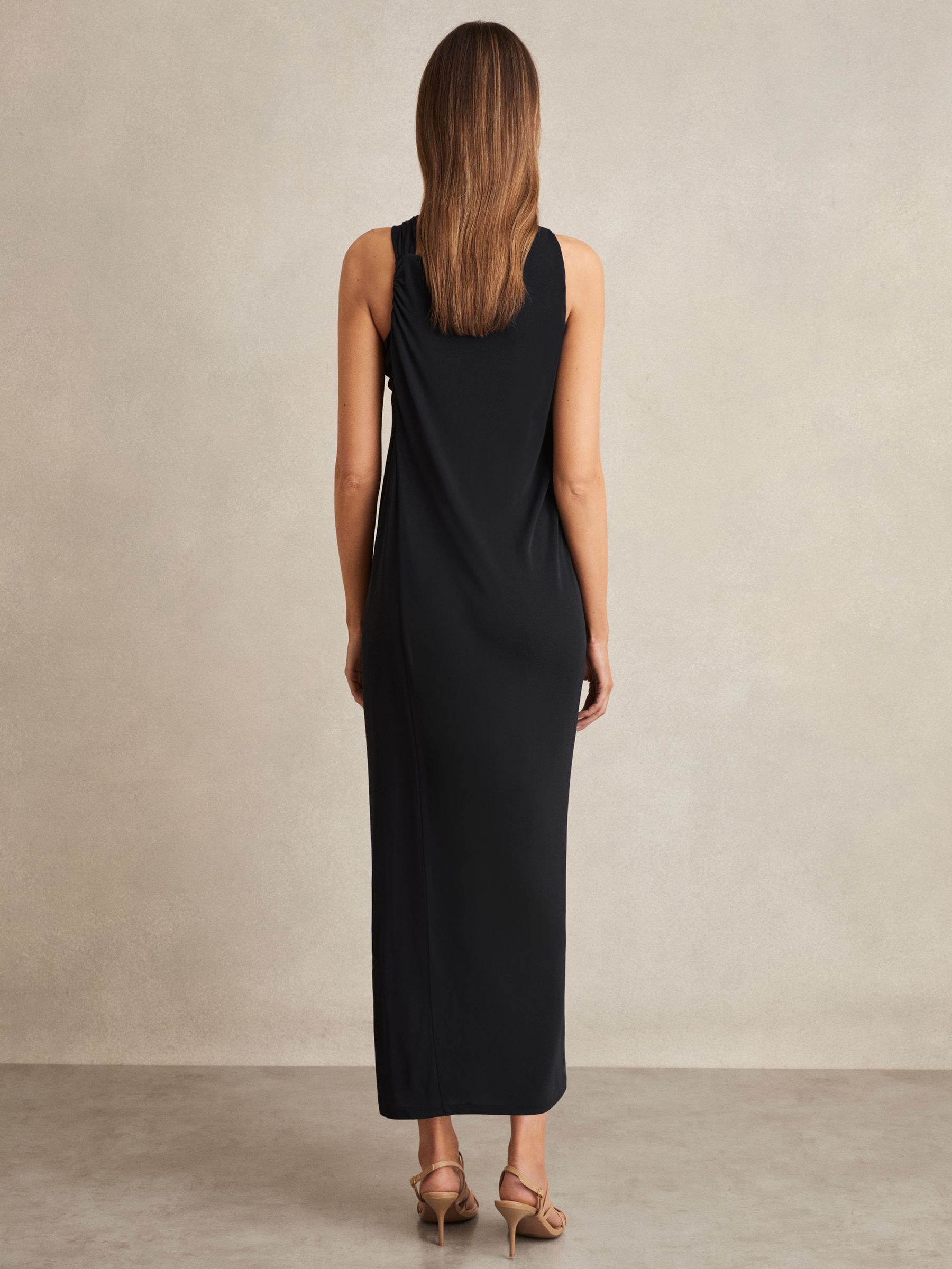 Gathered Neck Jersey Midi Dress in Navy - Image 5 of 6