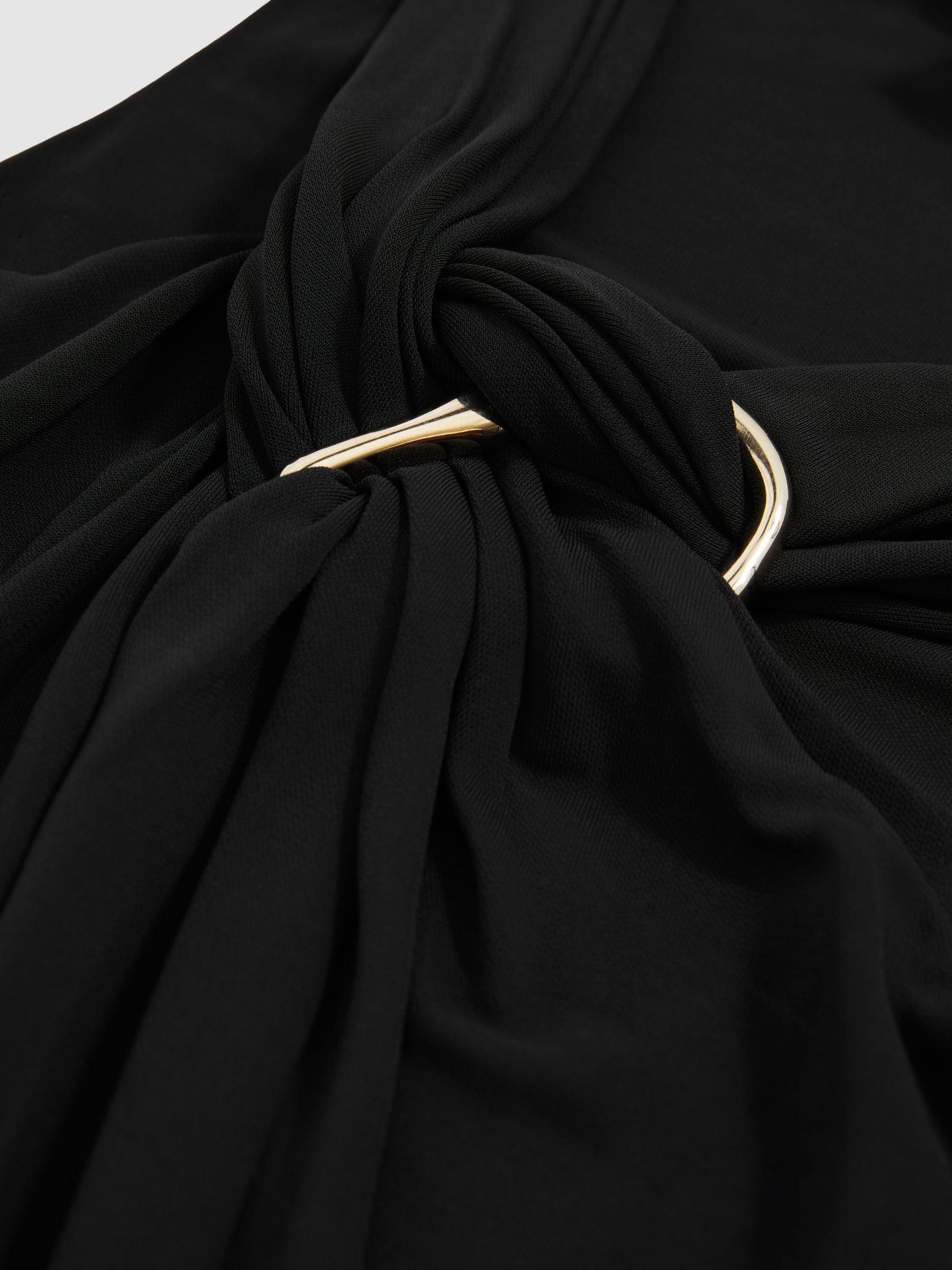 Gathered Neck Jersey Midi Dress in Navy - Image 6 of 6