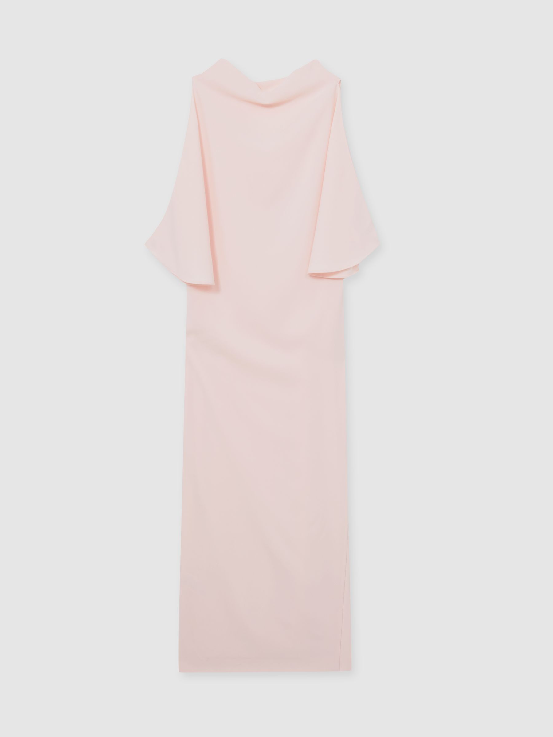 Draped-Front High-Neck Midi Dress in Pale Pink - Image 2 of 5