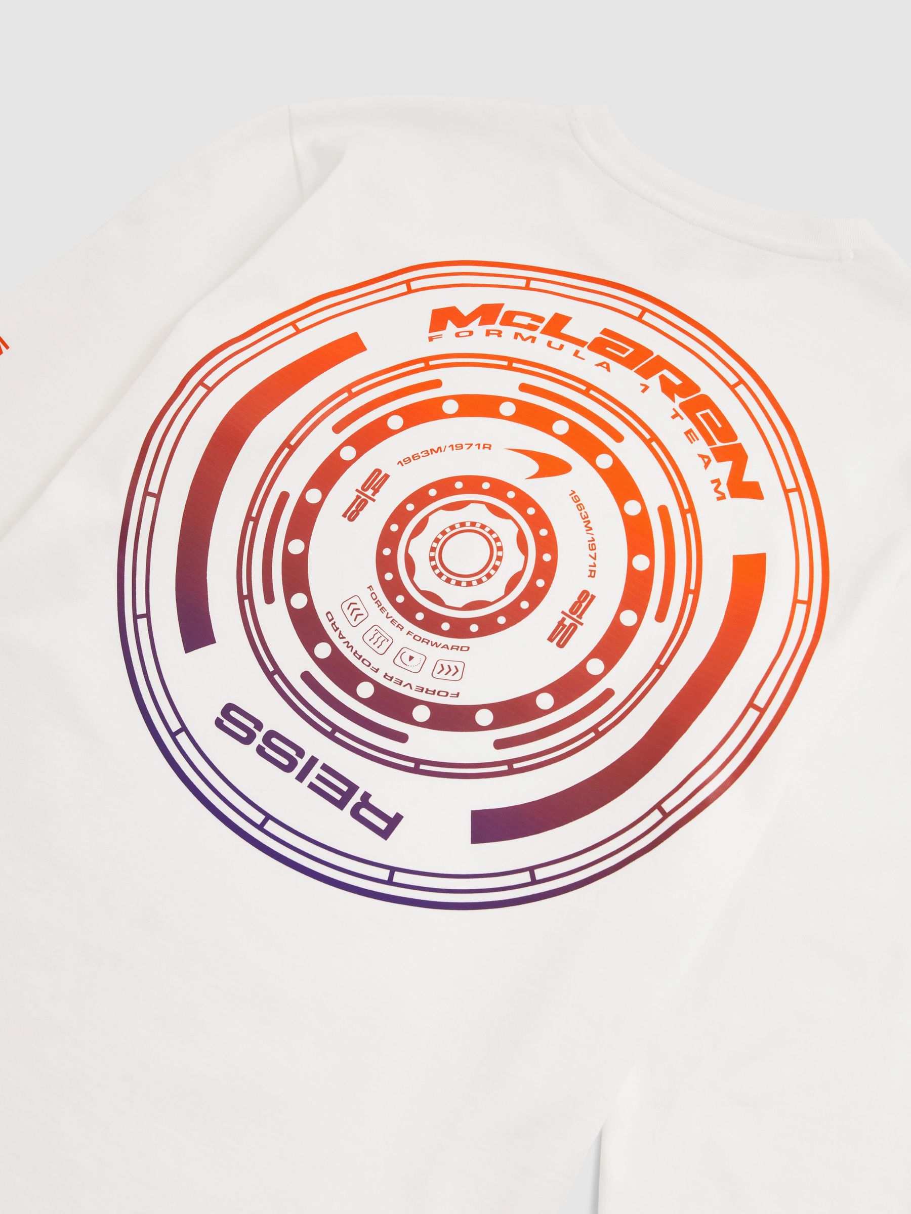 Unisex Fit McLaren F1 Team Tyre-Print T-Shirt in White - Image 7 of 8