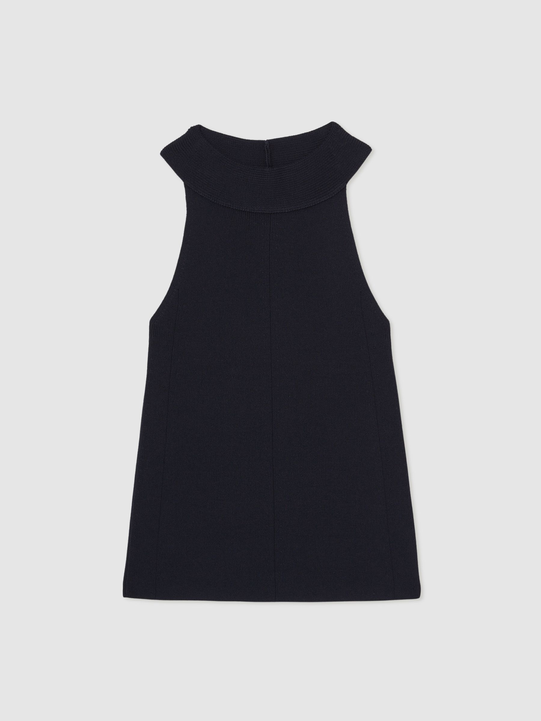 Rib Knit High Neck Vest in Navy - Image 2 of 6