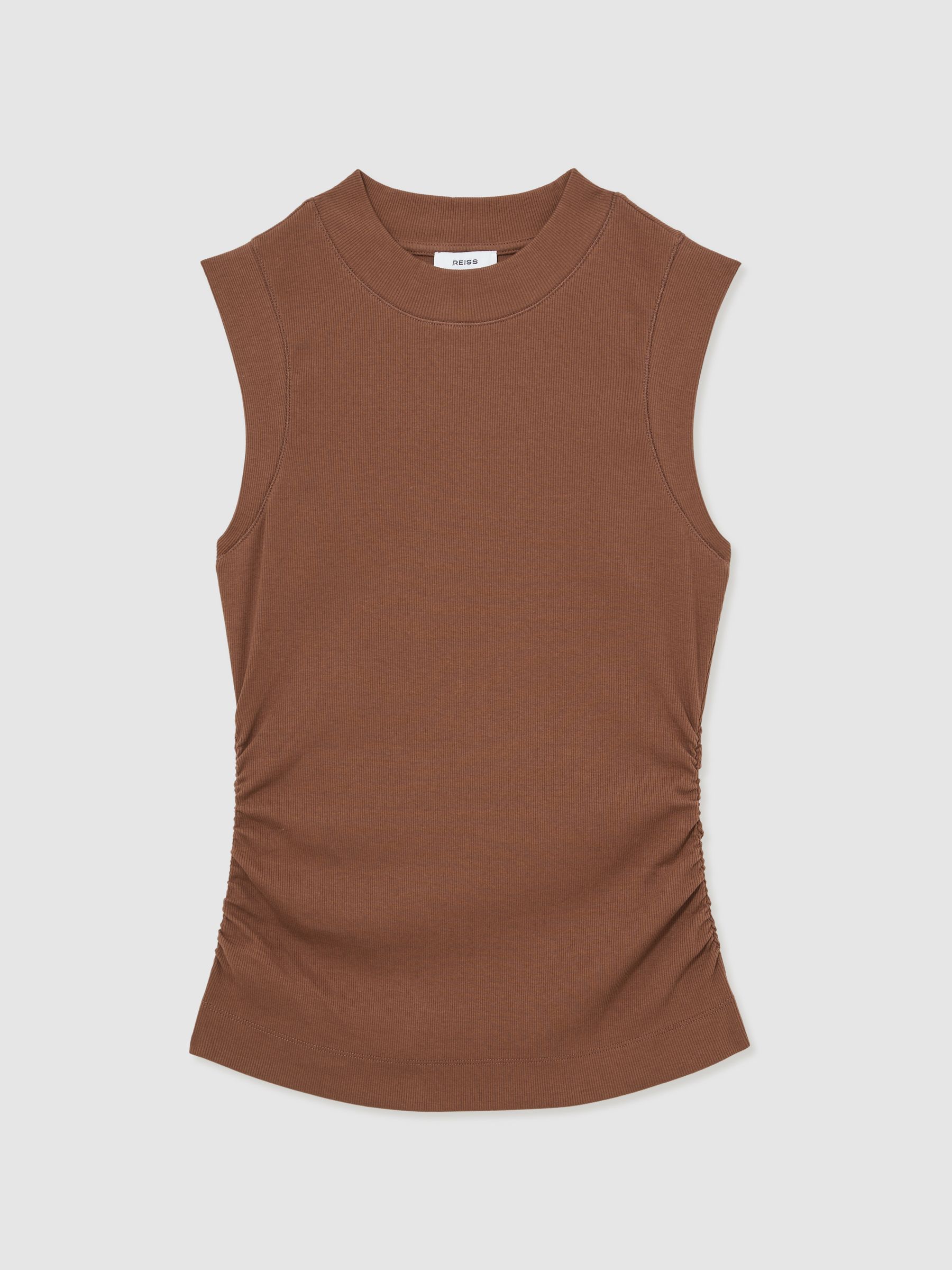 Ribbed Ruched Waist Vest in Toffee Brown - Image 2 of 6