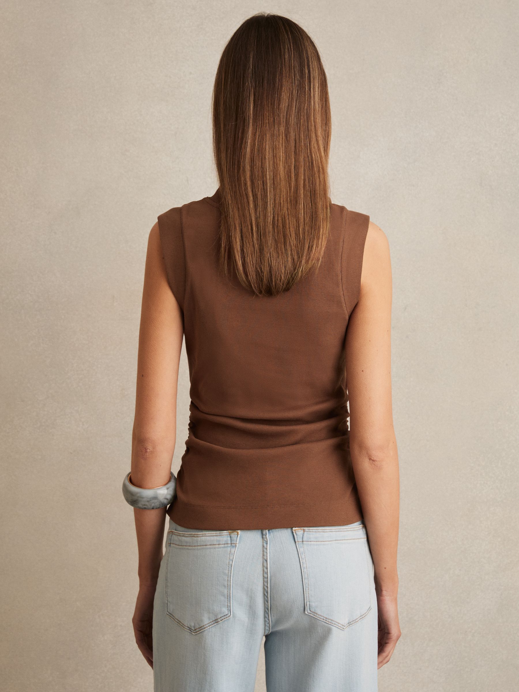 Ribbed Ruched Waist Vest in Toffee Brown - Image 5 of 6