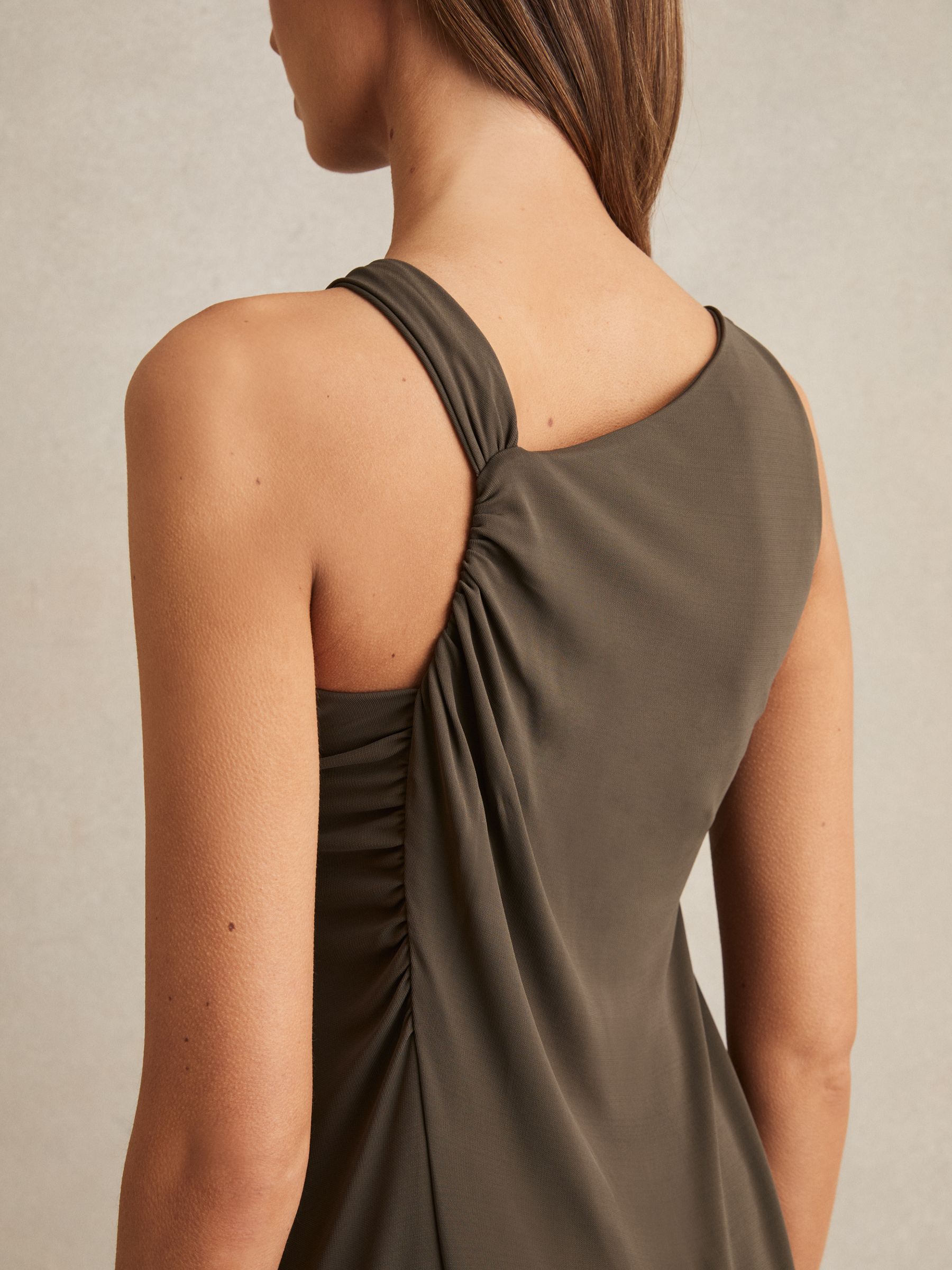 Gathered Neck Jersey Midi Dress in Mocha - Image 5 of 7