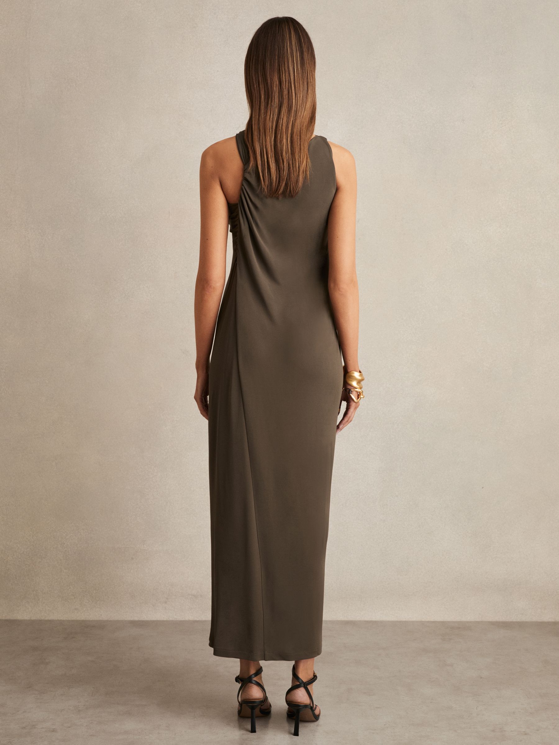 【海外限定】REISSドレス☆Mocha Eliza Gathered Neck Jersey Mi Reiss Gathered Neck Jersey Midi Dress in Mocha | REISS