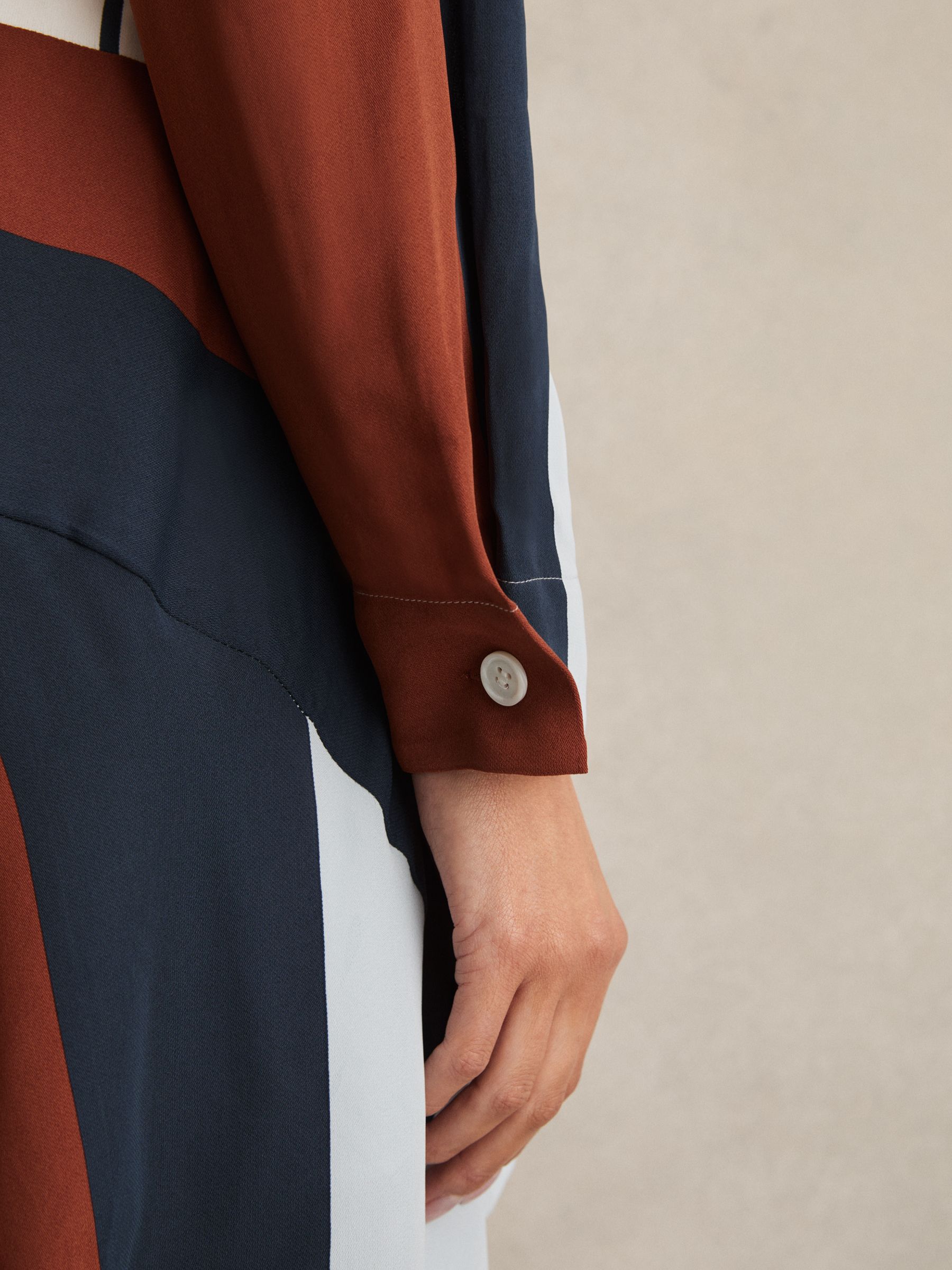 Stripe-Print Wrap Dress in Navy/Brown - Image 4 of 6
