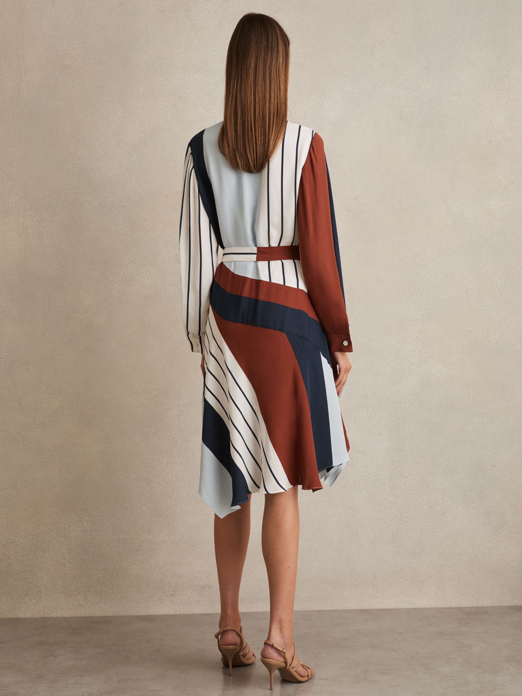 Stripe-Print Wrap Dress in Navy/Brown - Image 5 of 6