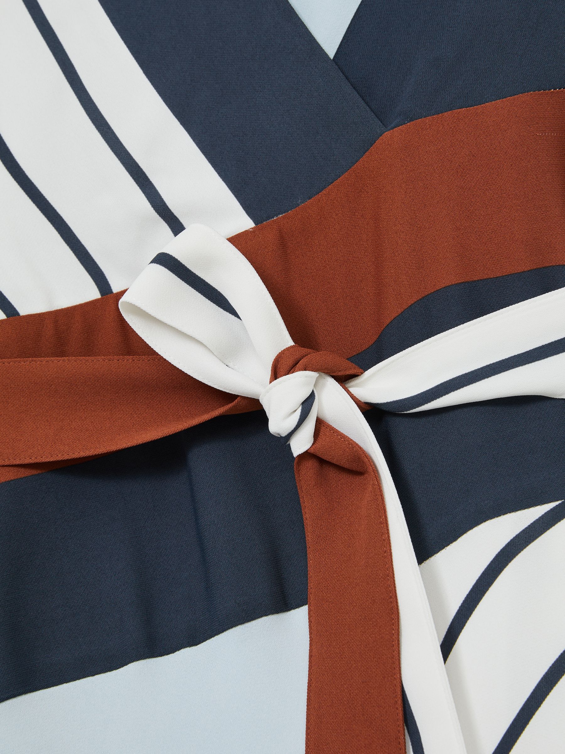 Stripe-Print Wrap Dress in Navy/Brown - Image 6 of 6
