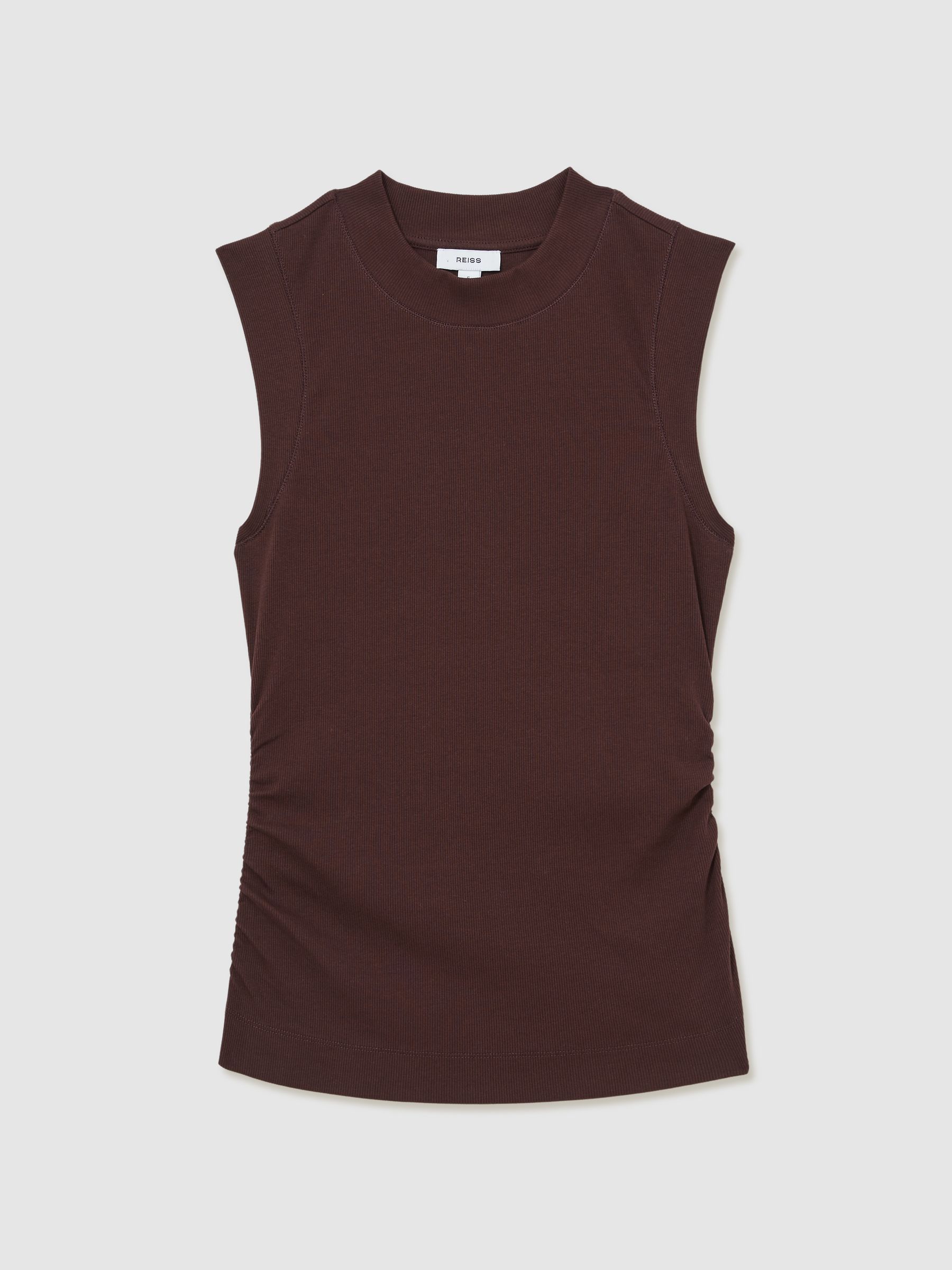 Ribbed Ruched Waist Vest in Chocolate - Image 2 of 6