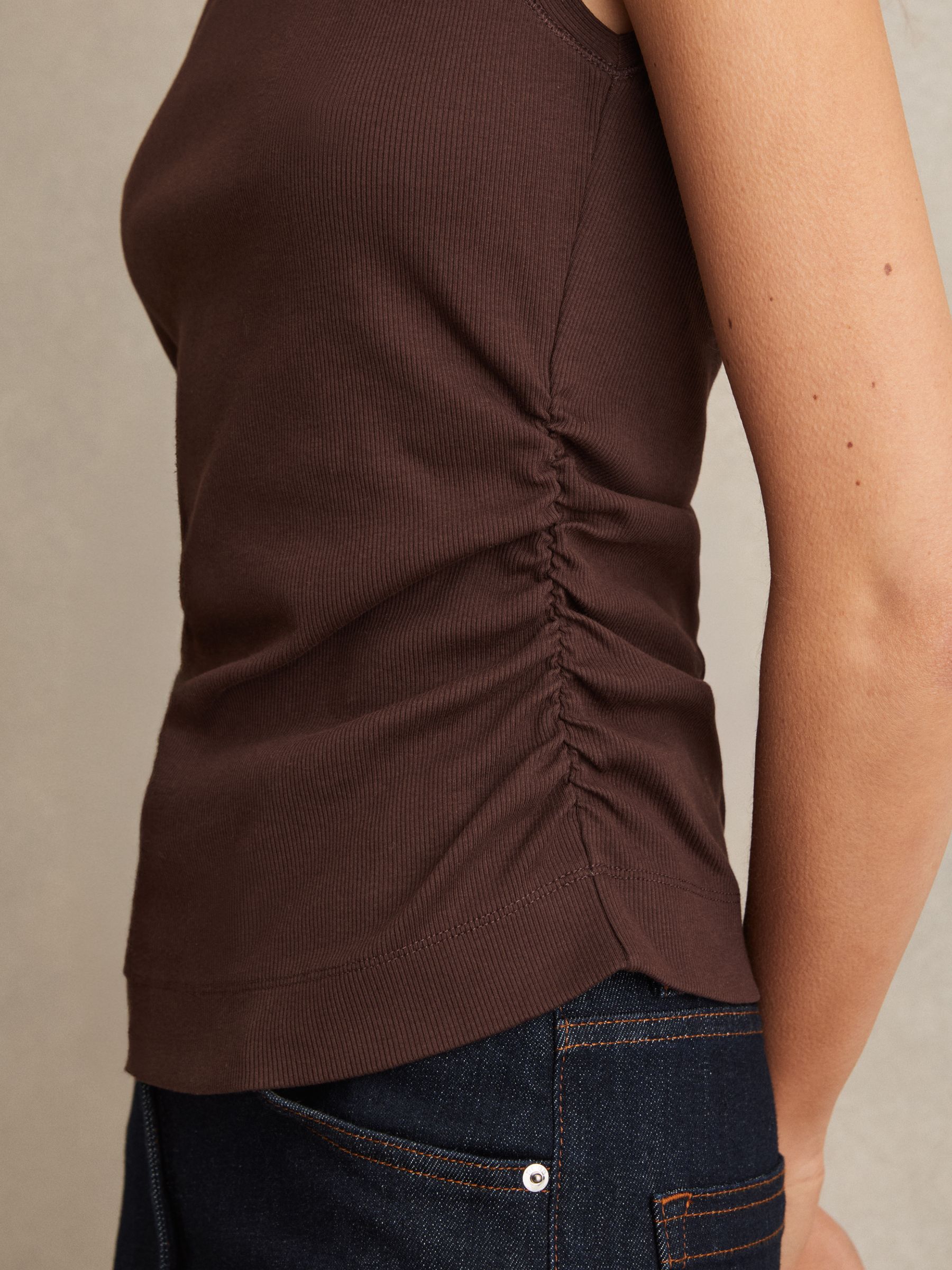 Ribbed Ruched Waist Vest in Chocolate - Image 4 of 6