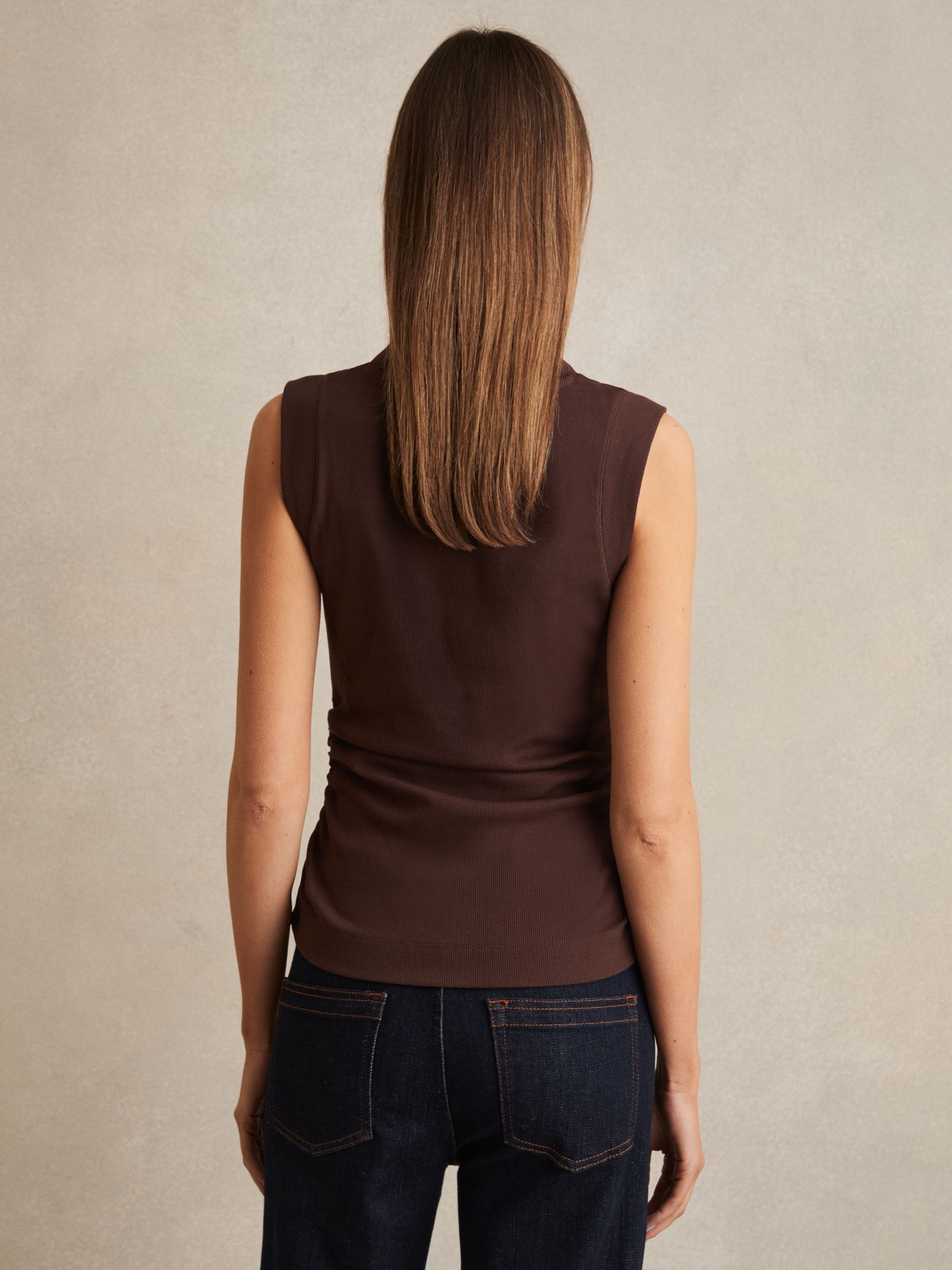 Ribbed Ruched Waist Vest in Chocolate - Image 5 of 6