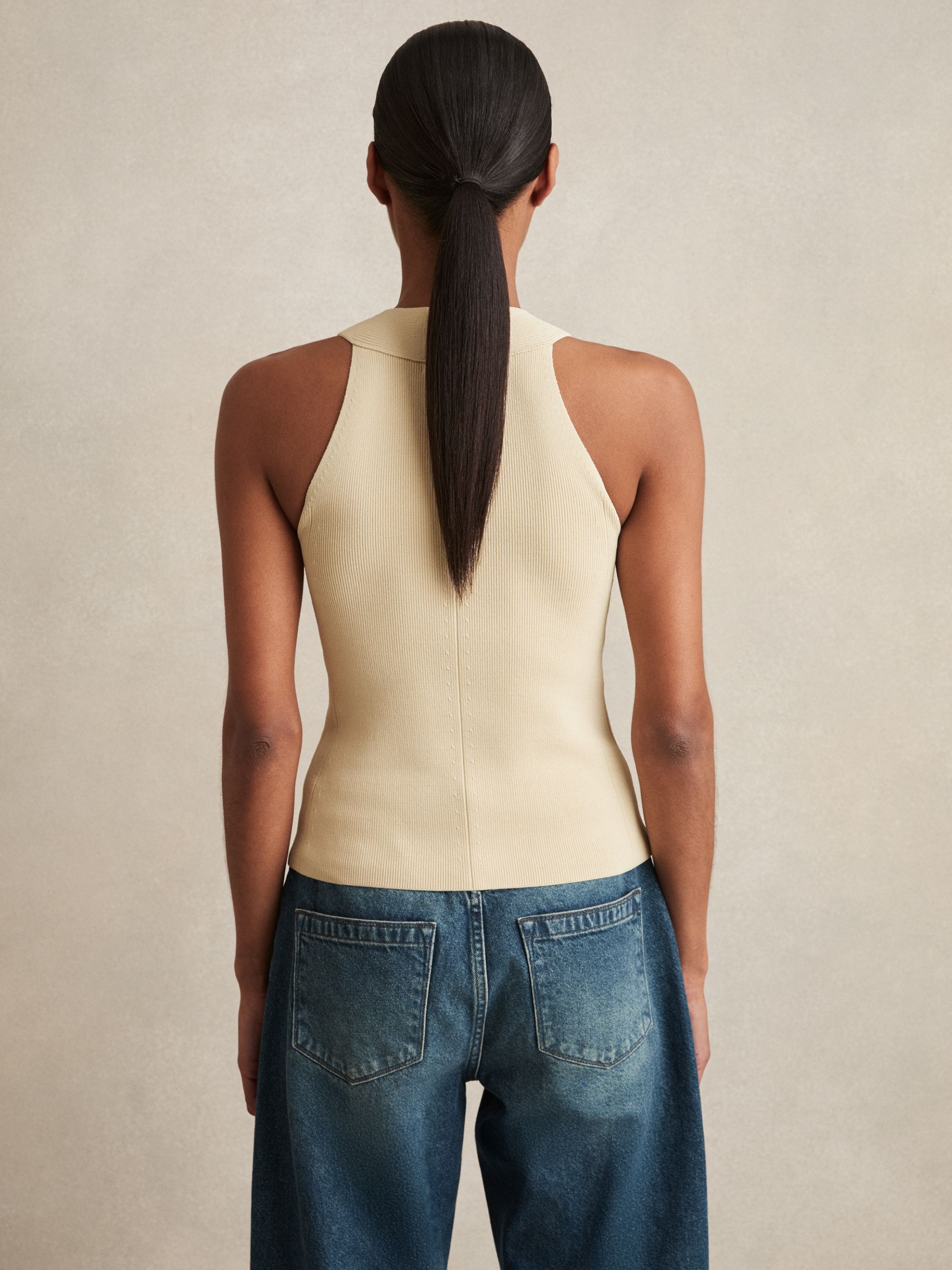 Rib Knit High Neck Vest in Ivory - Image 3 of 6