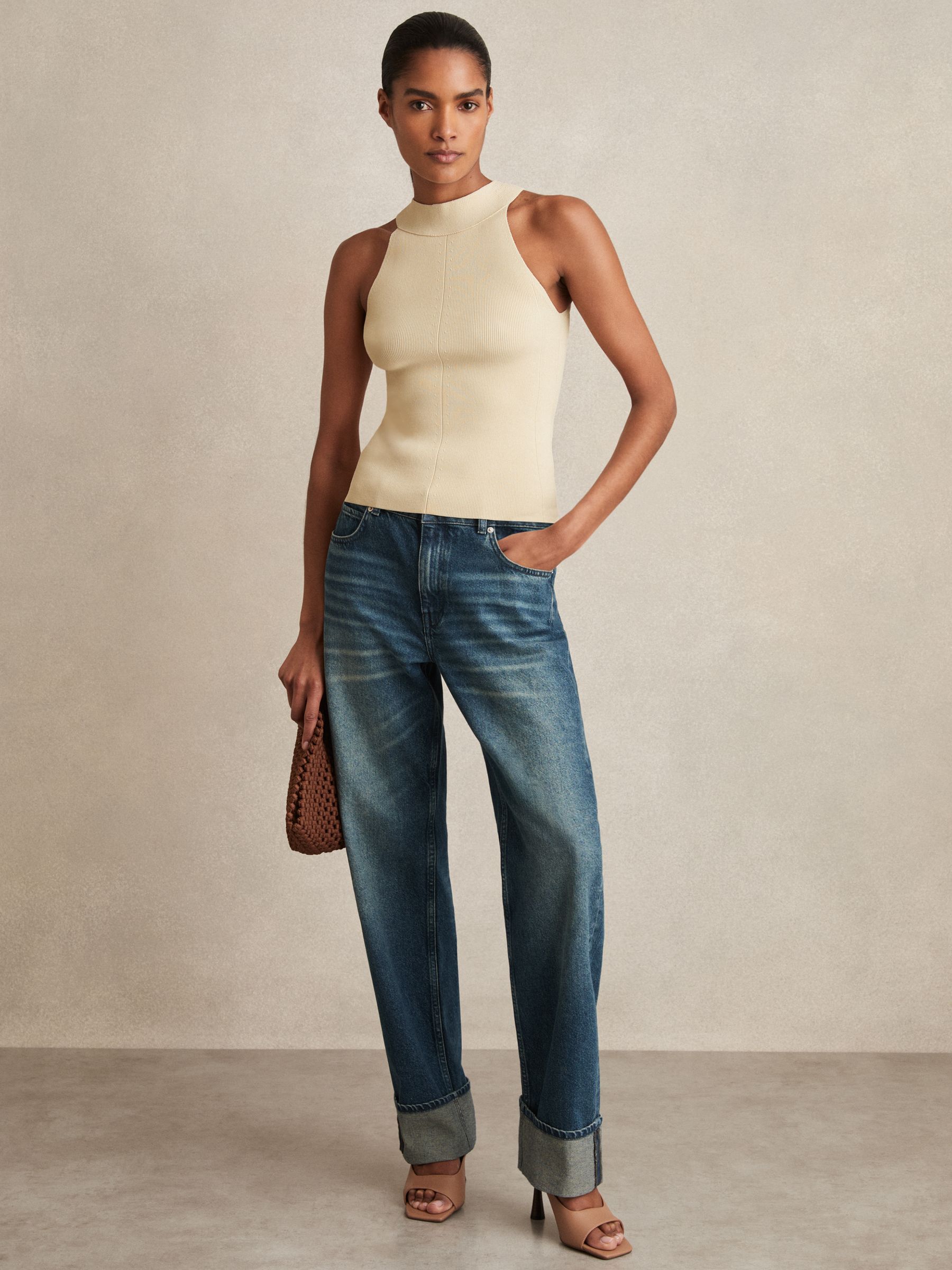 Rib Knit High Neck Vest in Ivory - Image 5 of 6