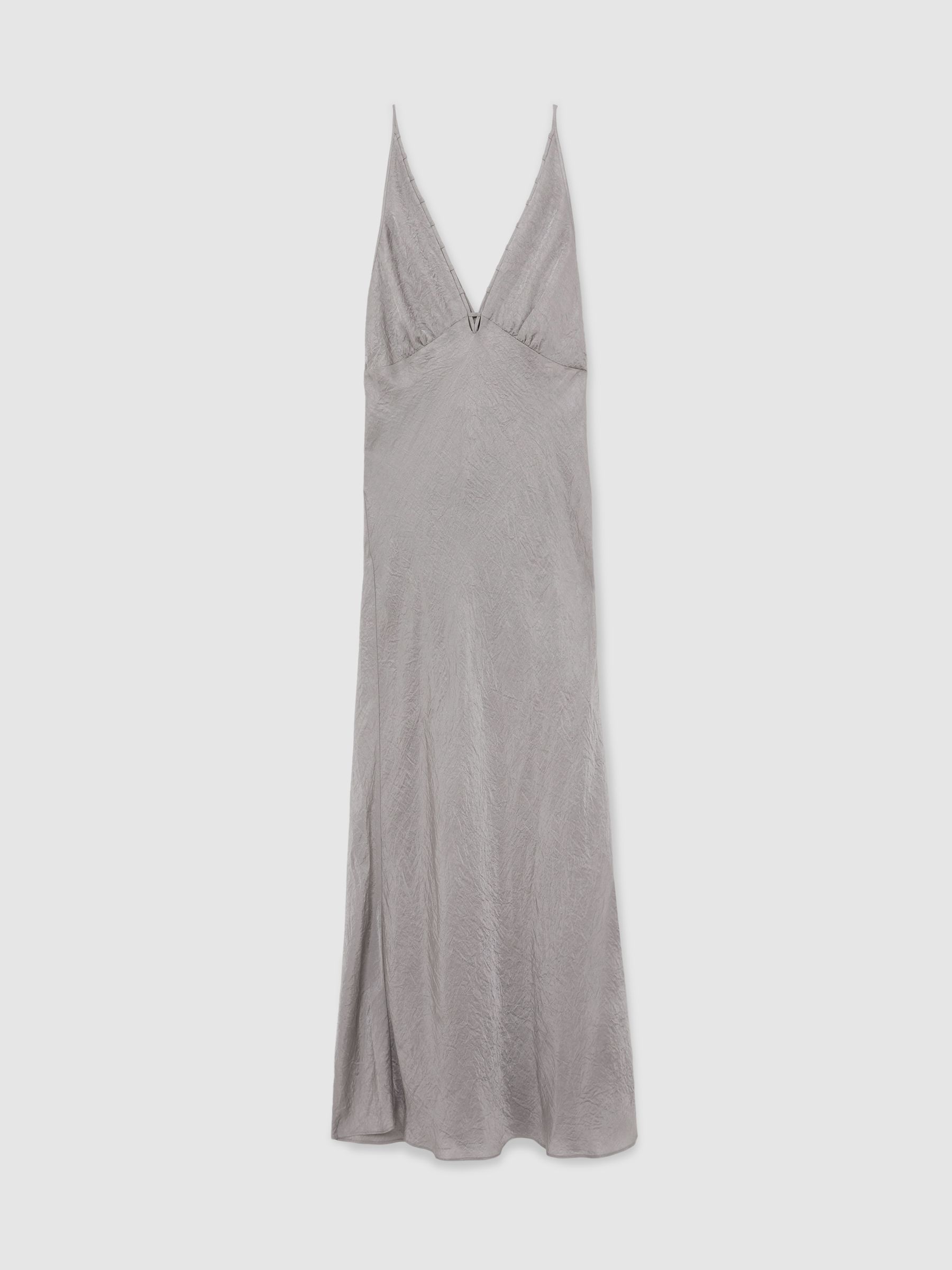 Crushed Satin Tie Back Slip Dress in Grey - Image 2 of 5