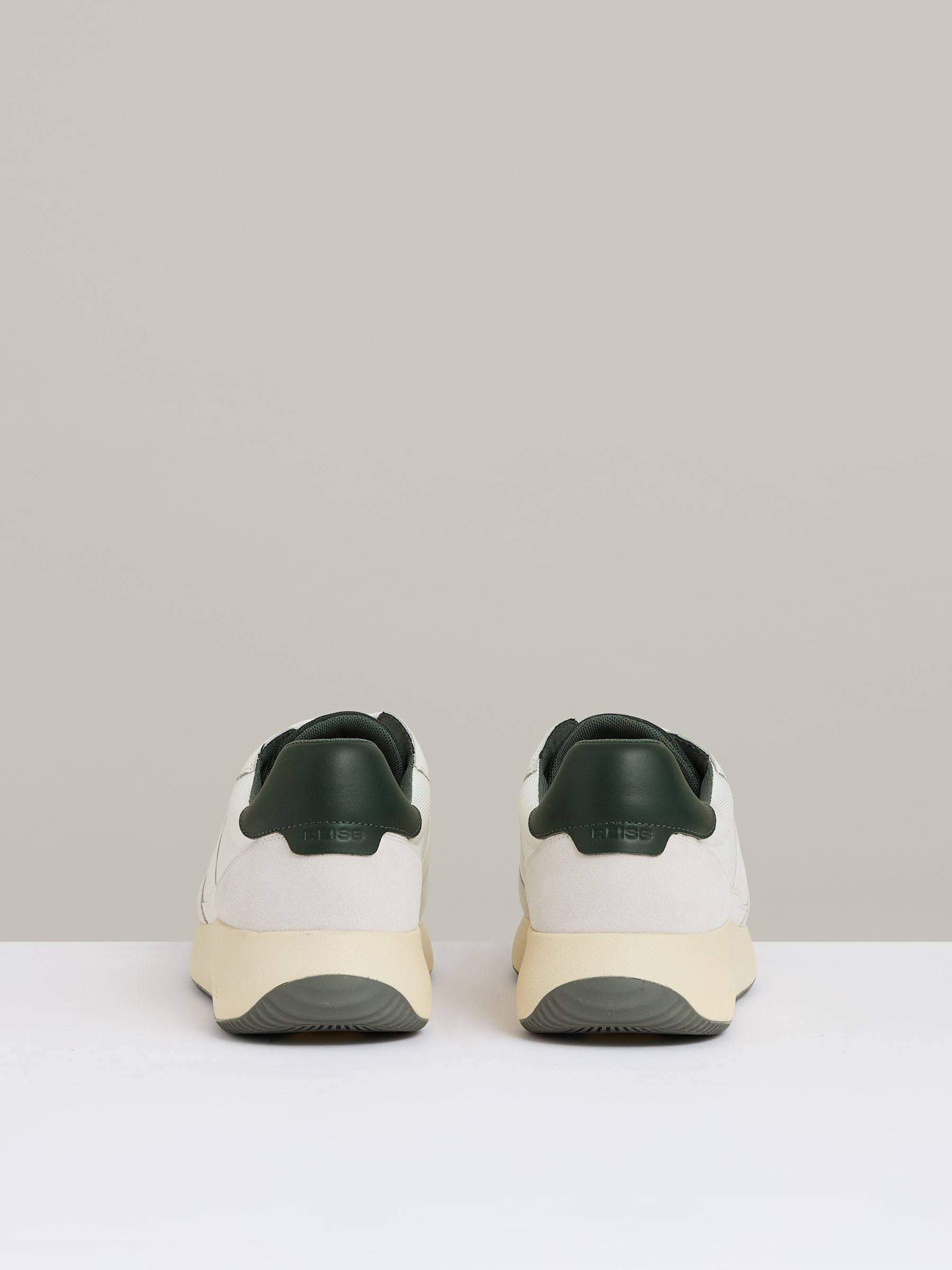 Leather Suede Running Trainers in Off White/Green - Image 4 of 4