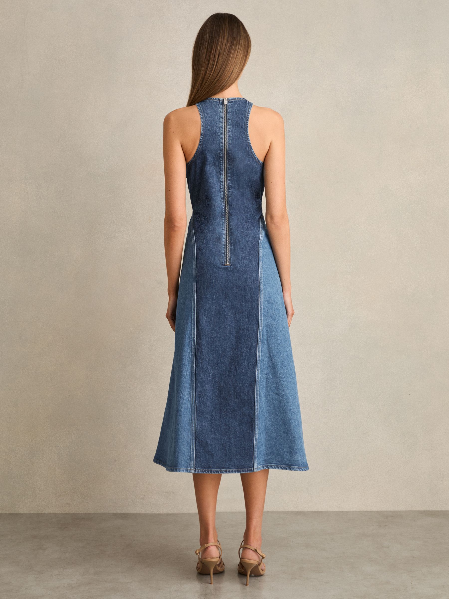 Patchwork Chambray Midi Dress in Blue - Image 4 of 6