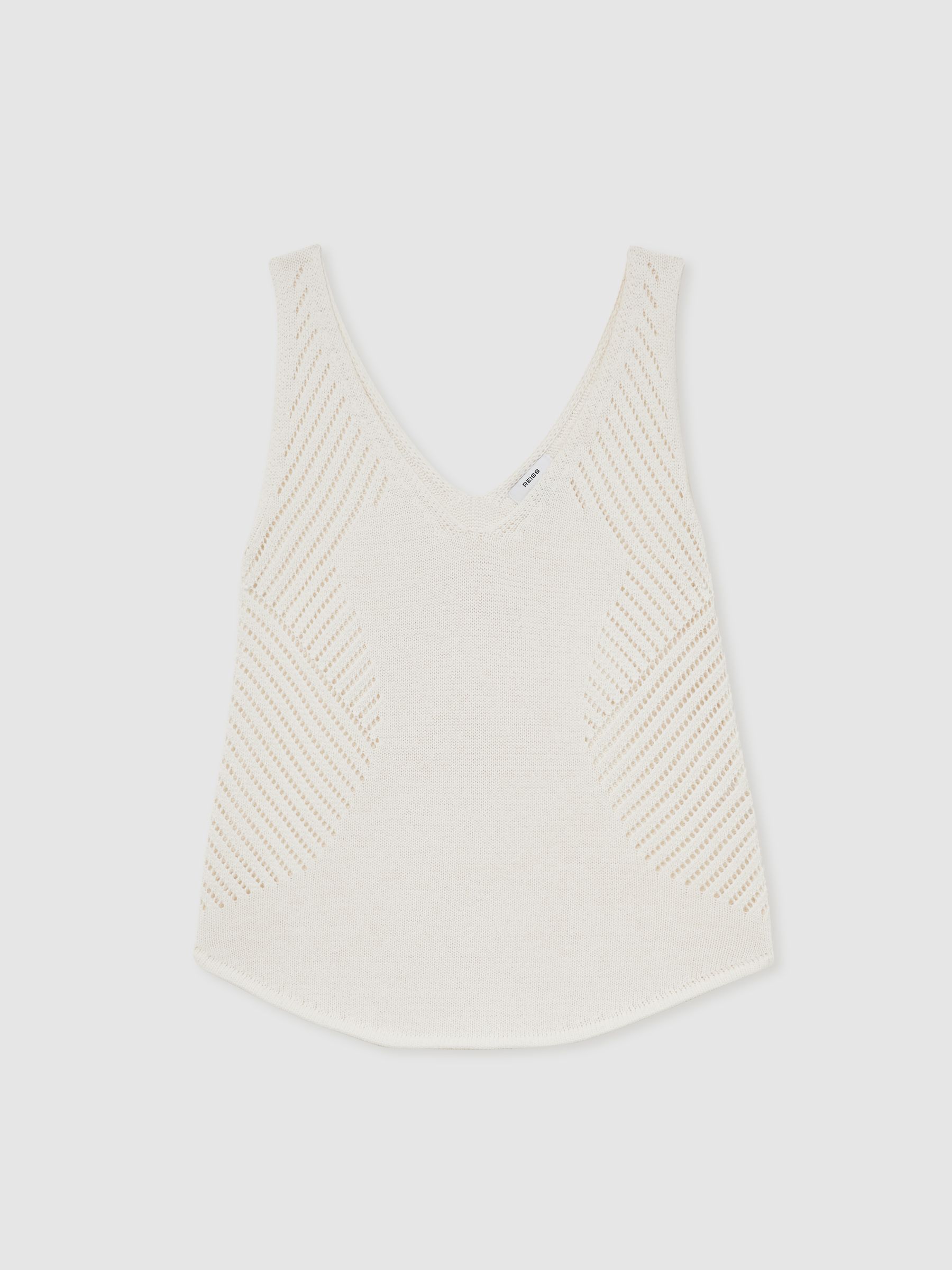 Cotton Blend Open Knit Vest in Ivory Cream - Image 2 of 8