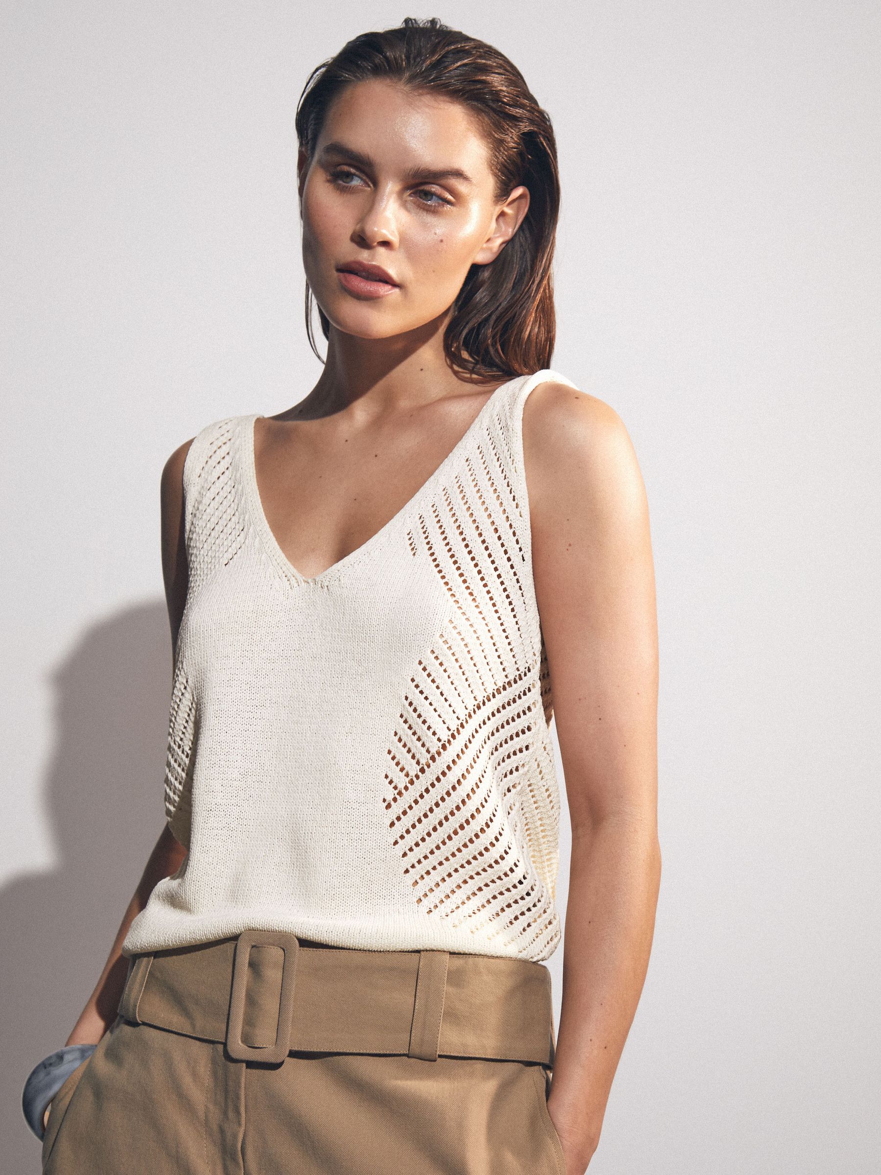Cotton Blend Open Knit Vest in Ivory Cream - Image 3 of 8