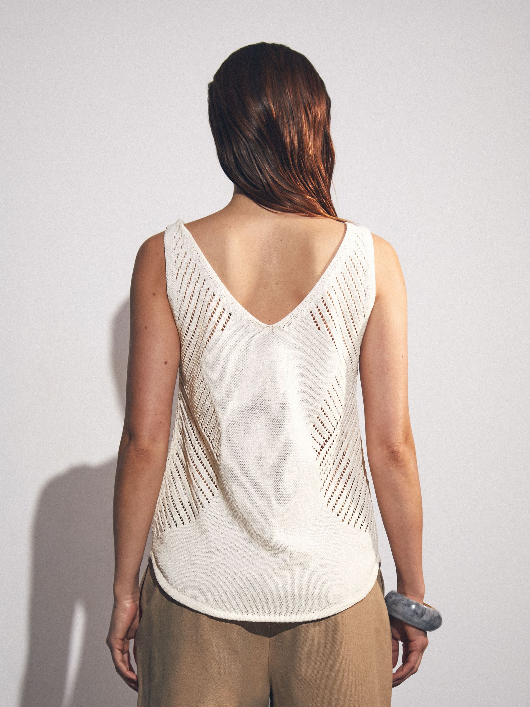 Cotton Blend Open Knit Vest in Ivory Cream - Image 5 of 8