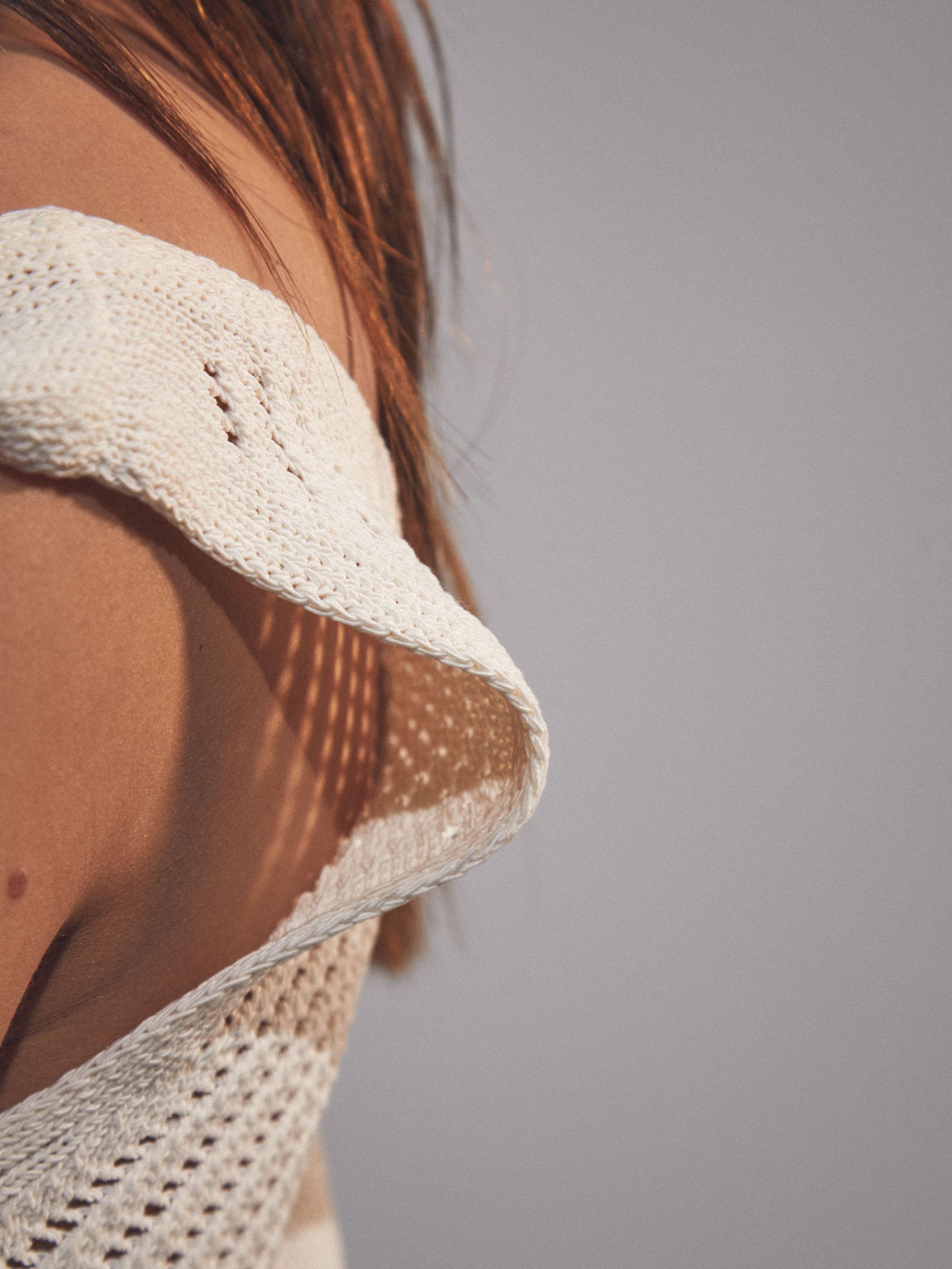 Cotton Blend Open Knit Vest in Ivory Cream - Image 6 of 8
