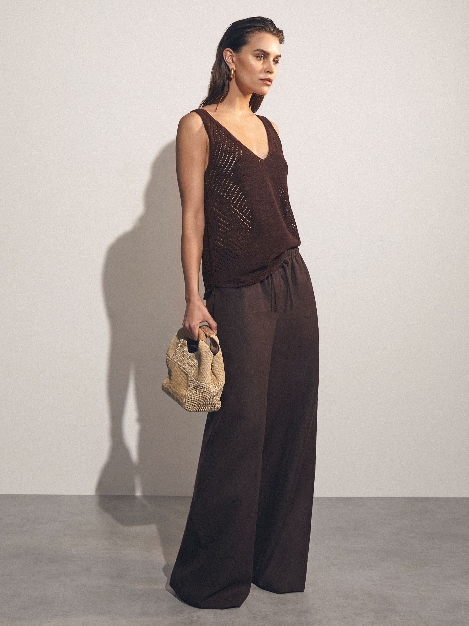 Cotton Blend Open Knit Vest in Chocolate Brown - Image 3 of 6