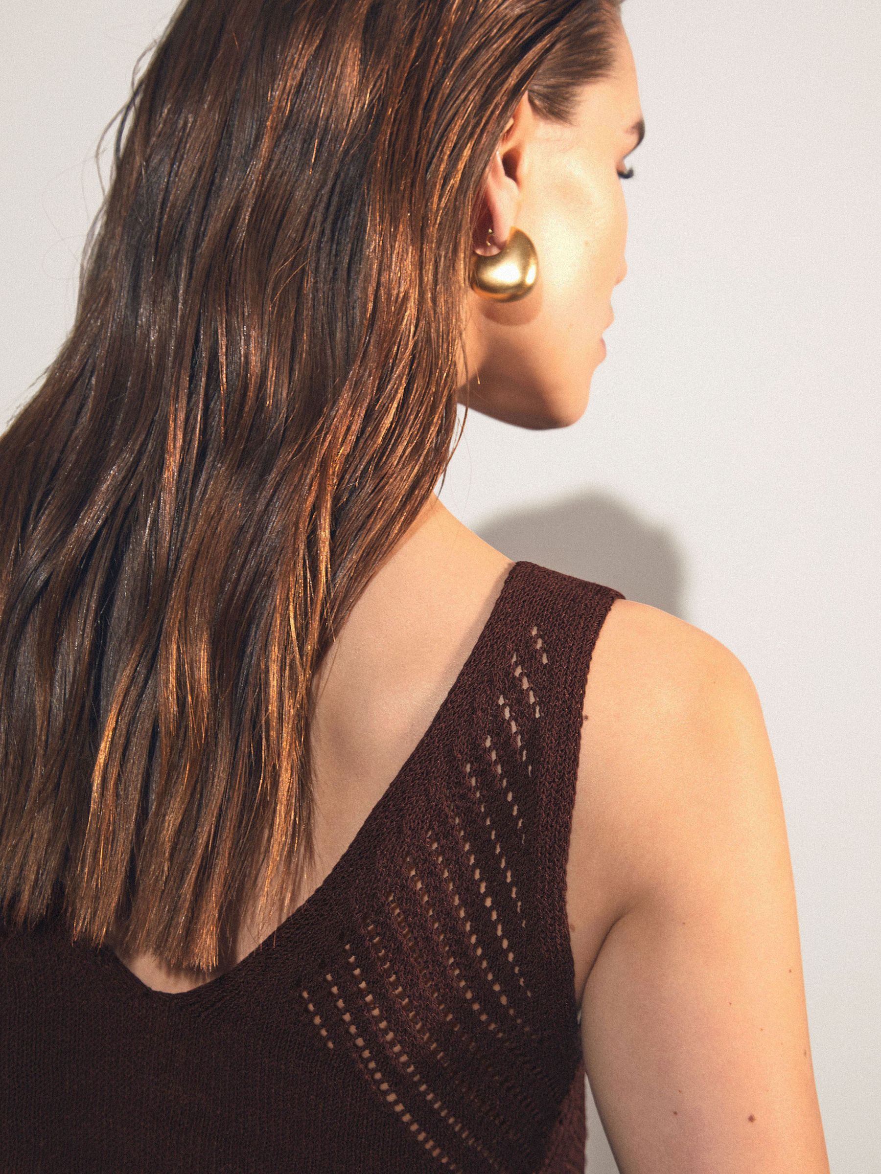 Cotton Blend Open Knit Vest in Chocolate Brown - image 5