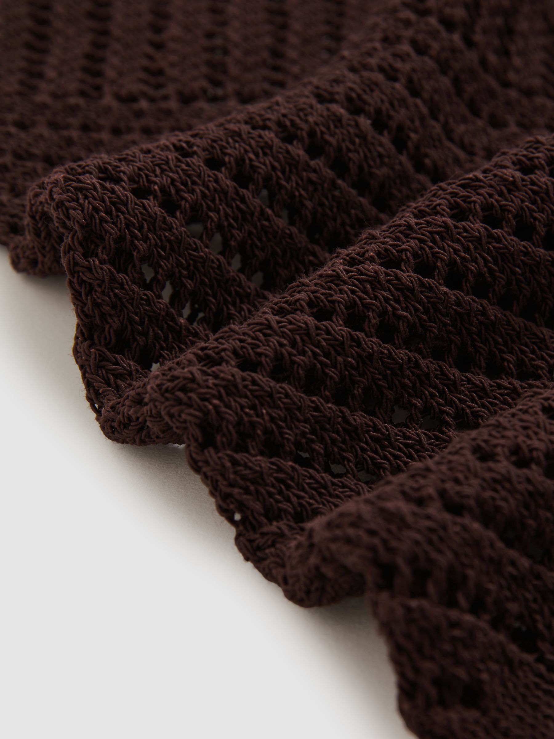Cotton Blend Open Knit Vest in Chocolate Brown - image 4